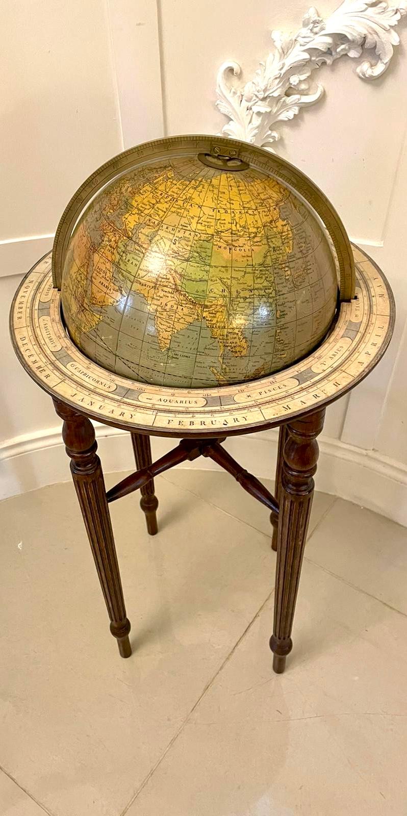 Antique Victorian Quality Floor Standing Library Globe 10