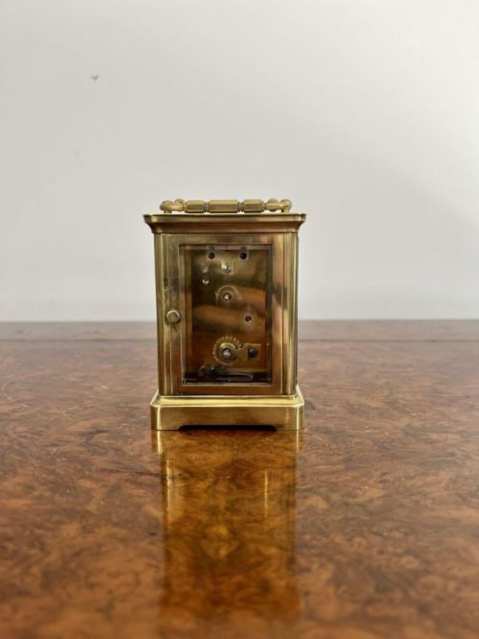 Antique Victorian quality French brass carriage clock In Good Condition For Sale In Ipswich, GB