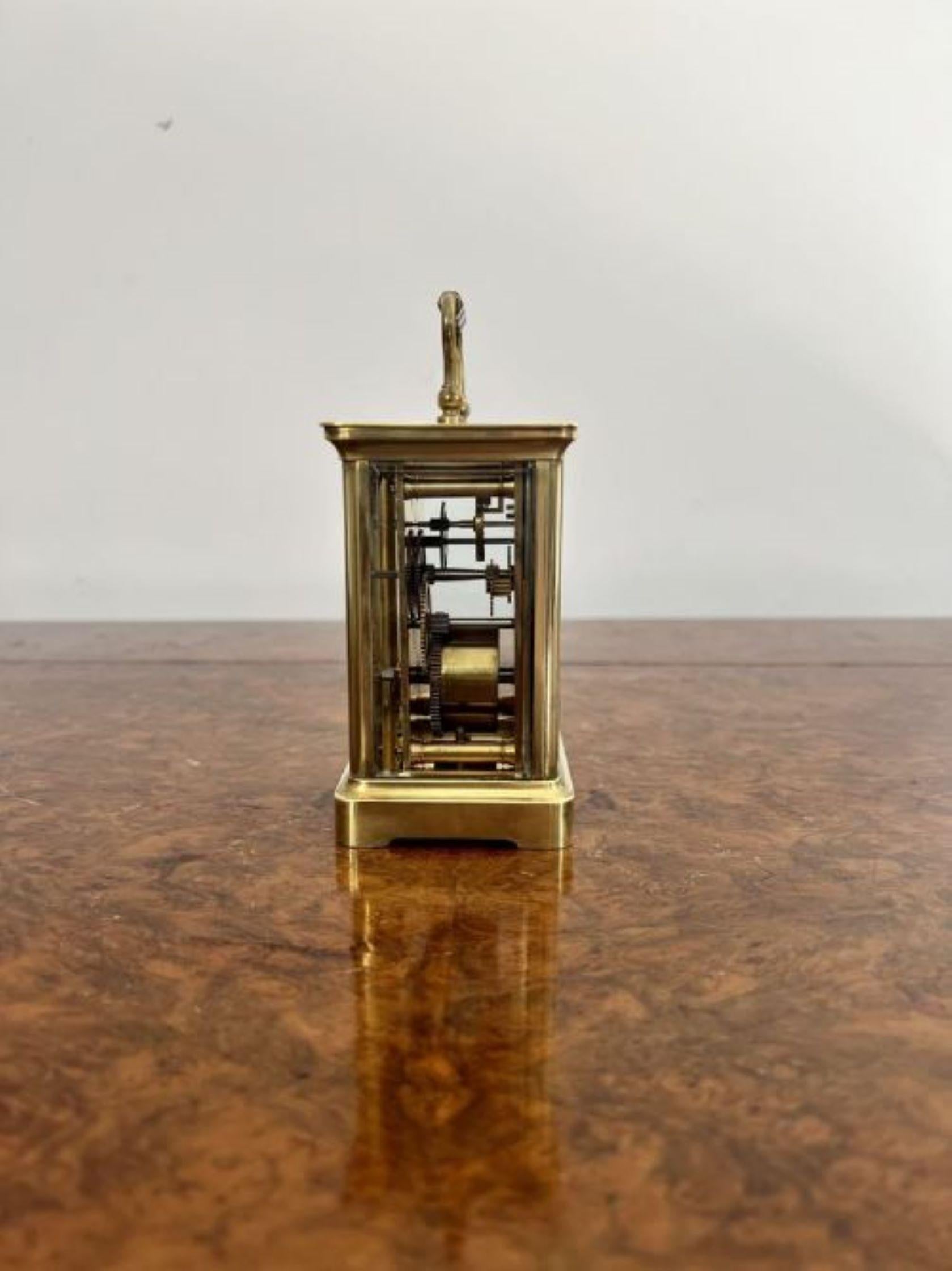 Brass Antique Victorian quality French brass carriage clock For Sale