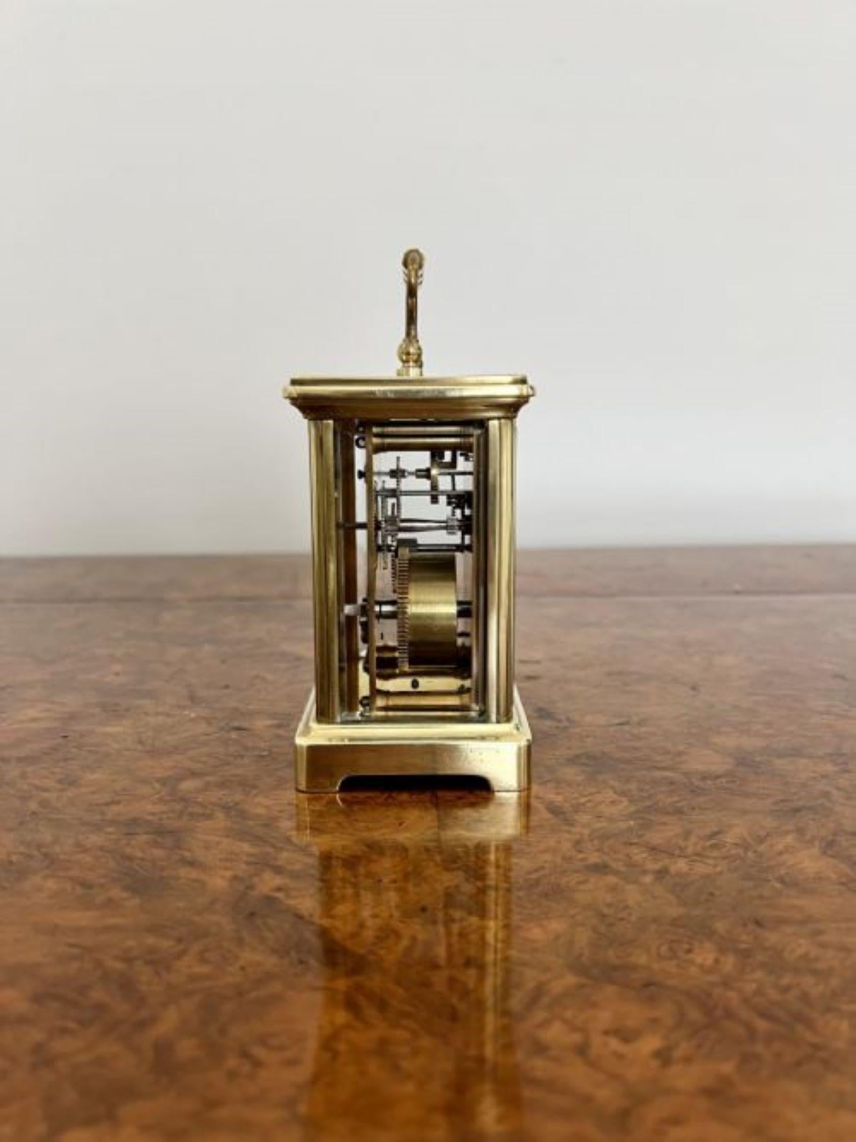 Antique Victorian quality French brass carriage clock For Sale 1
