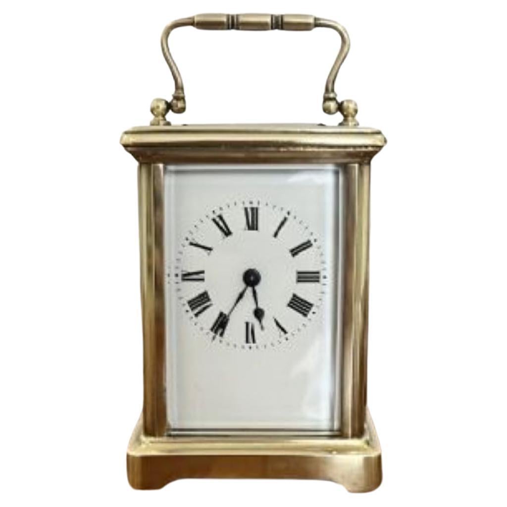 Horloge à chariot française ancienne de qualité victorienne en laiton en vente