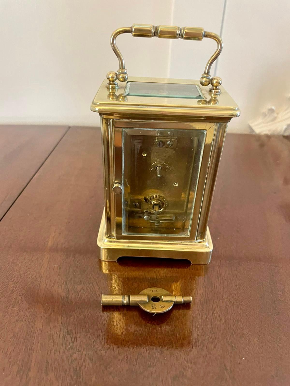 Antique Victorian Quality French Brass Cased Carriage Clock For Sale 1