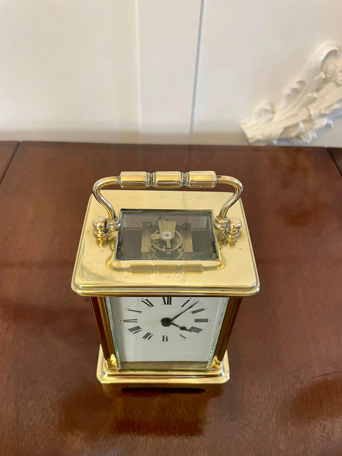 Antique Victorian Quality French Brass Cased Carriage Clock For Sale 3