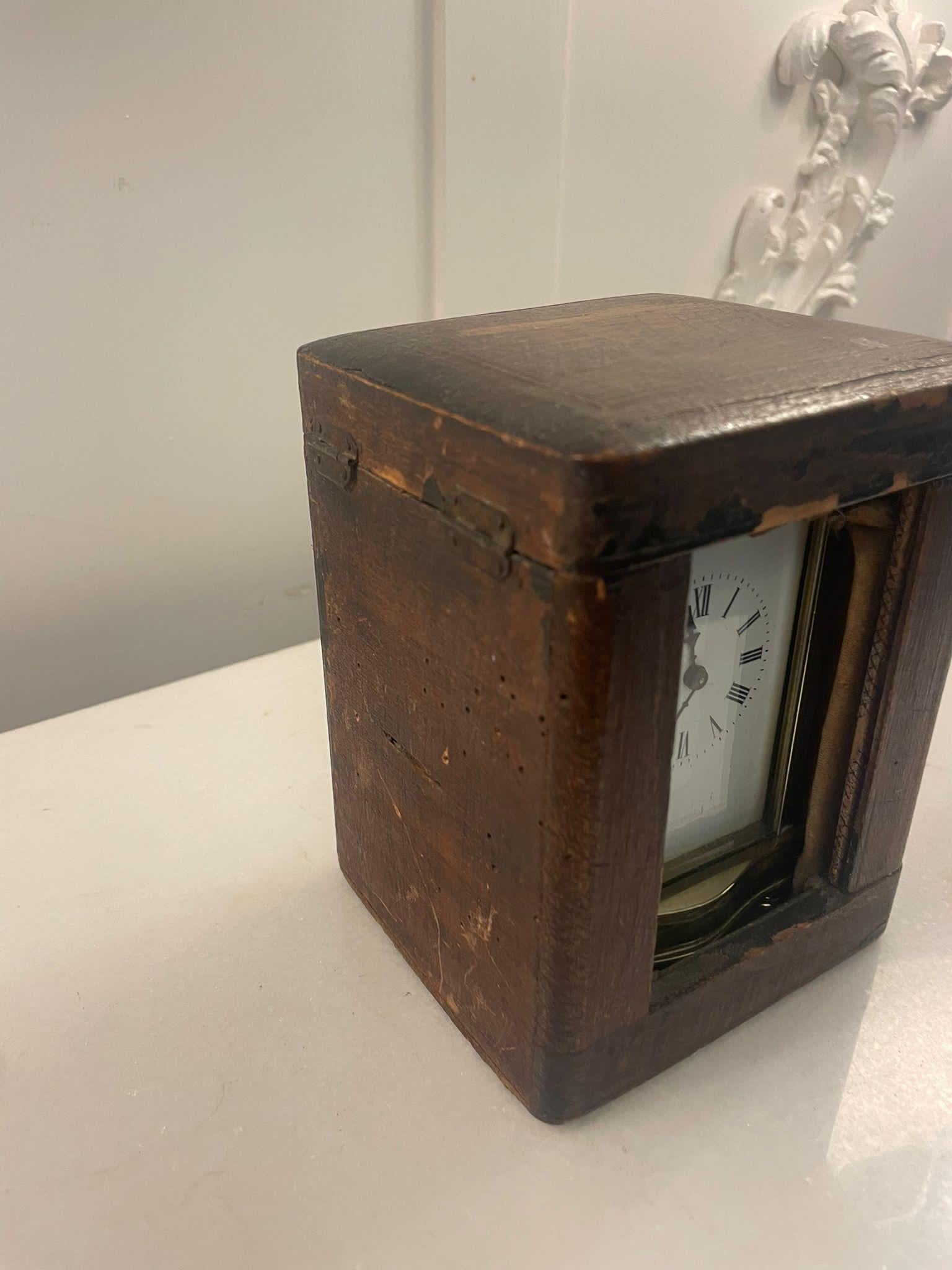 Horloge à chariot de qualité victorienne ancienne avec étui de rangement d'origine en vente 6