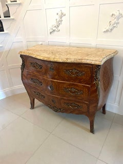 Antique Victorian Quality French Parquetry Marble Top Commode Chest of Drawers