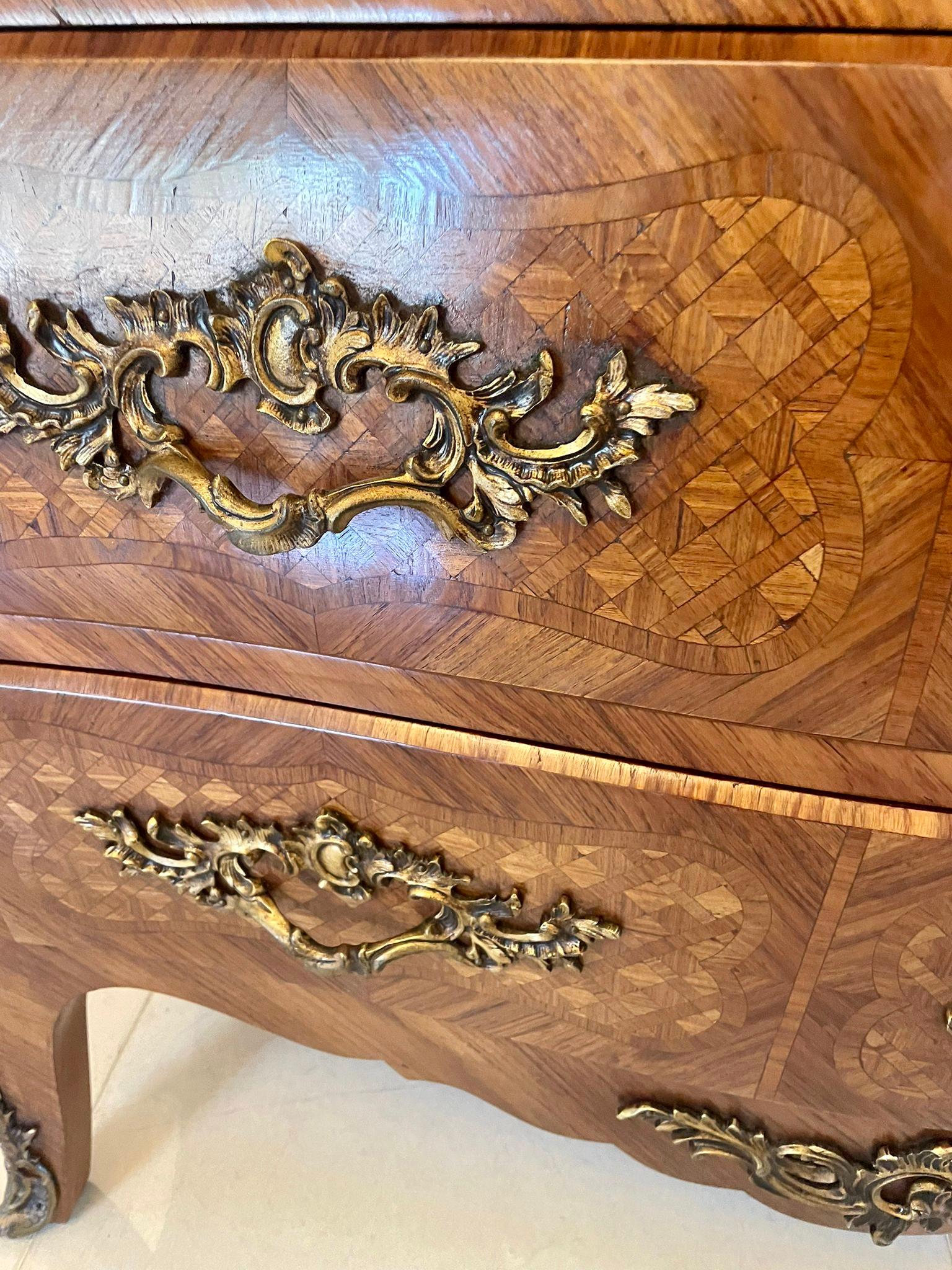 Antique Victorian Quality French Parquetry Marble Top Commode Chest of Drawers For Sale 4