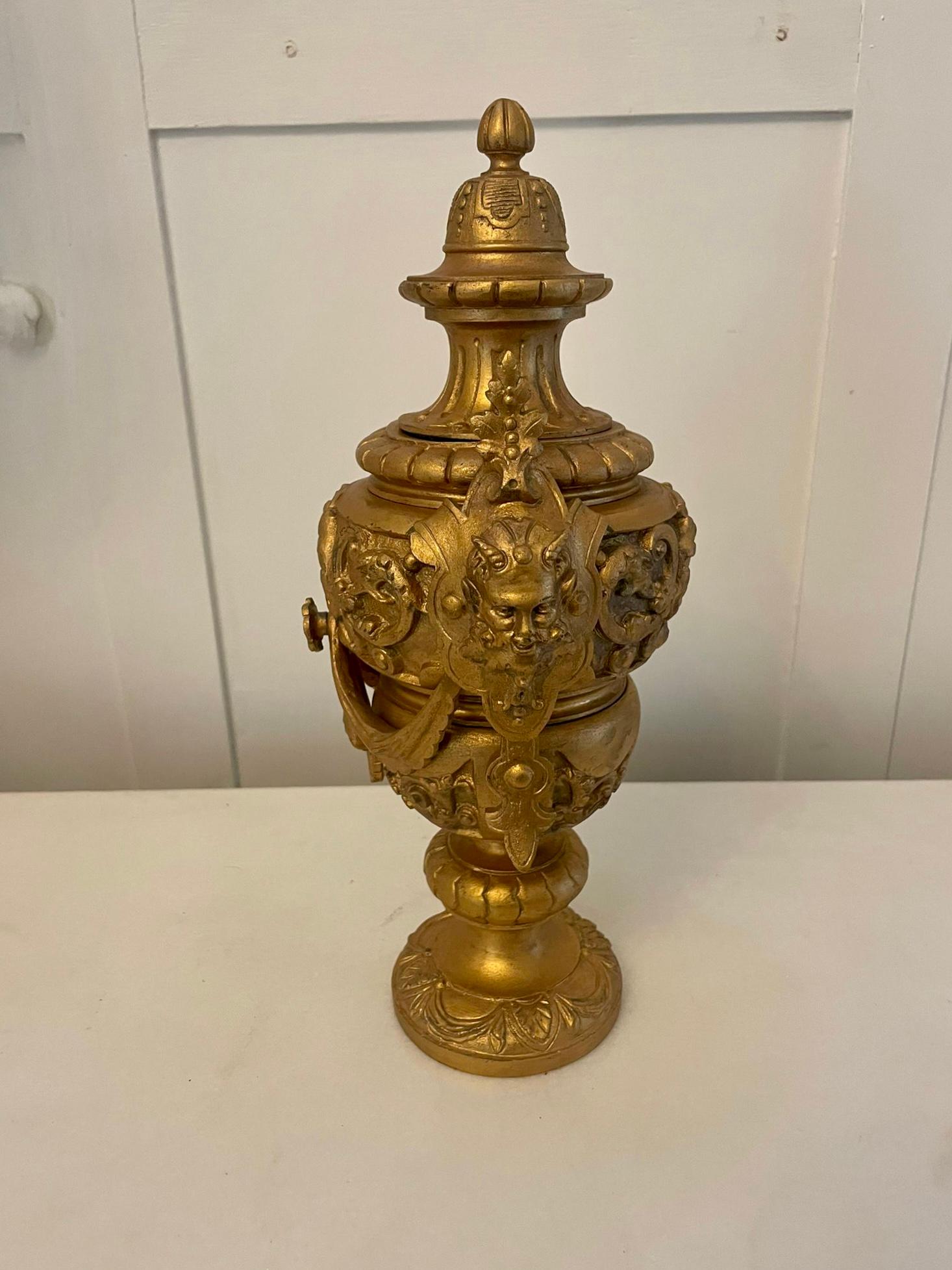 English Antique Victorian Quality Gilded Brass Urn For Sale