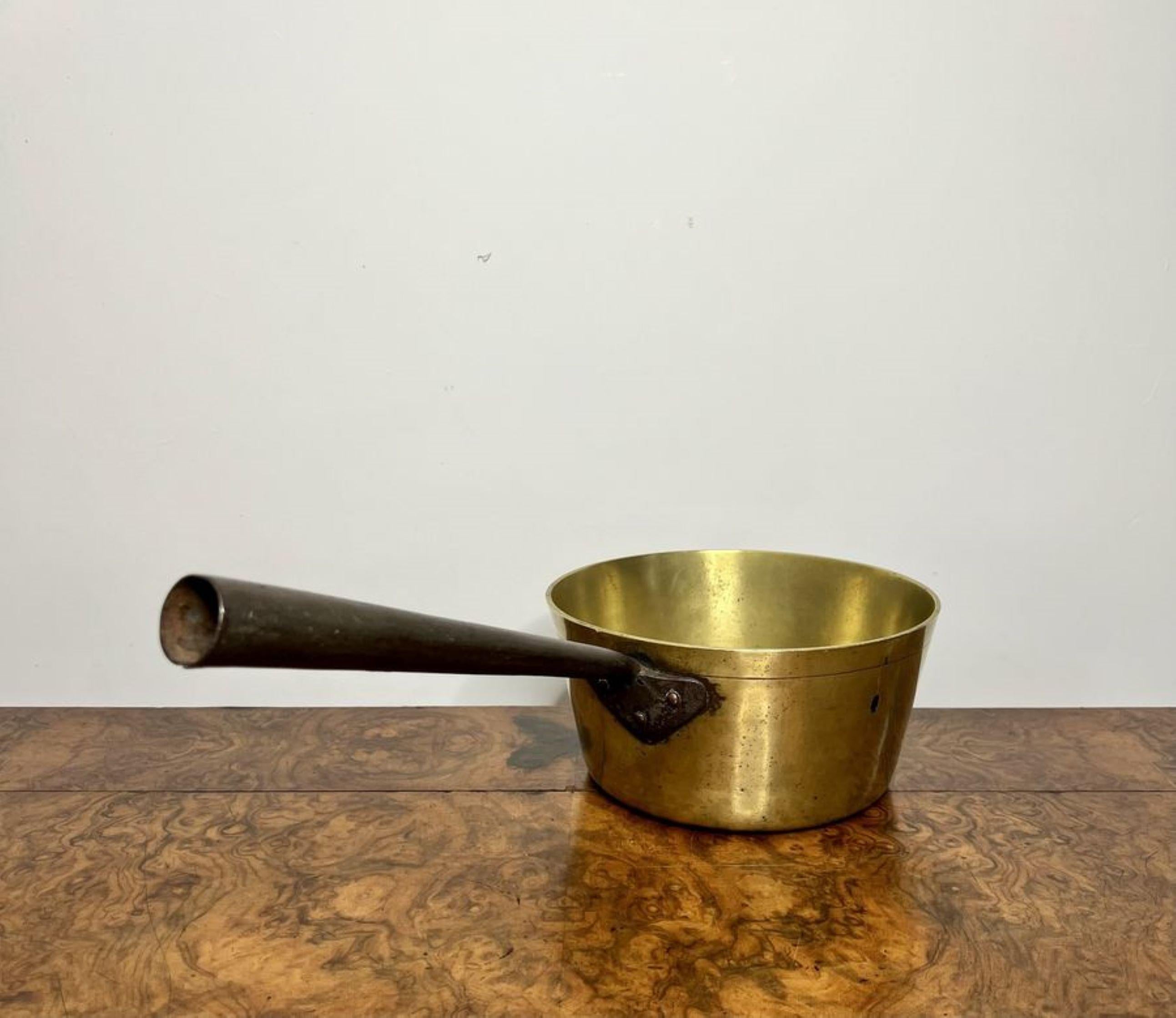 19th Century Antique Victorian quality heavy brass jam pan For Sale