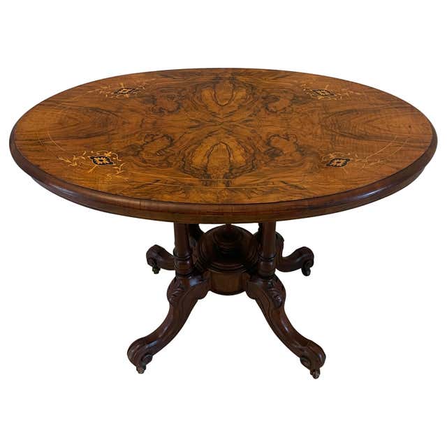 Victorian Centre Table Marquetry Inlay Quadrafoil Base Revival For Sale ...