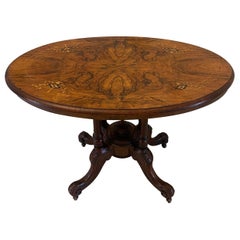 Antique Victorian Quality Inlaid Burr Walnut Oval Centre Table