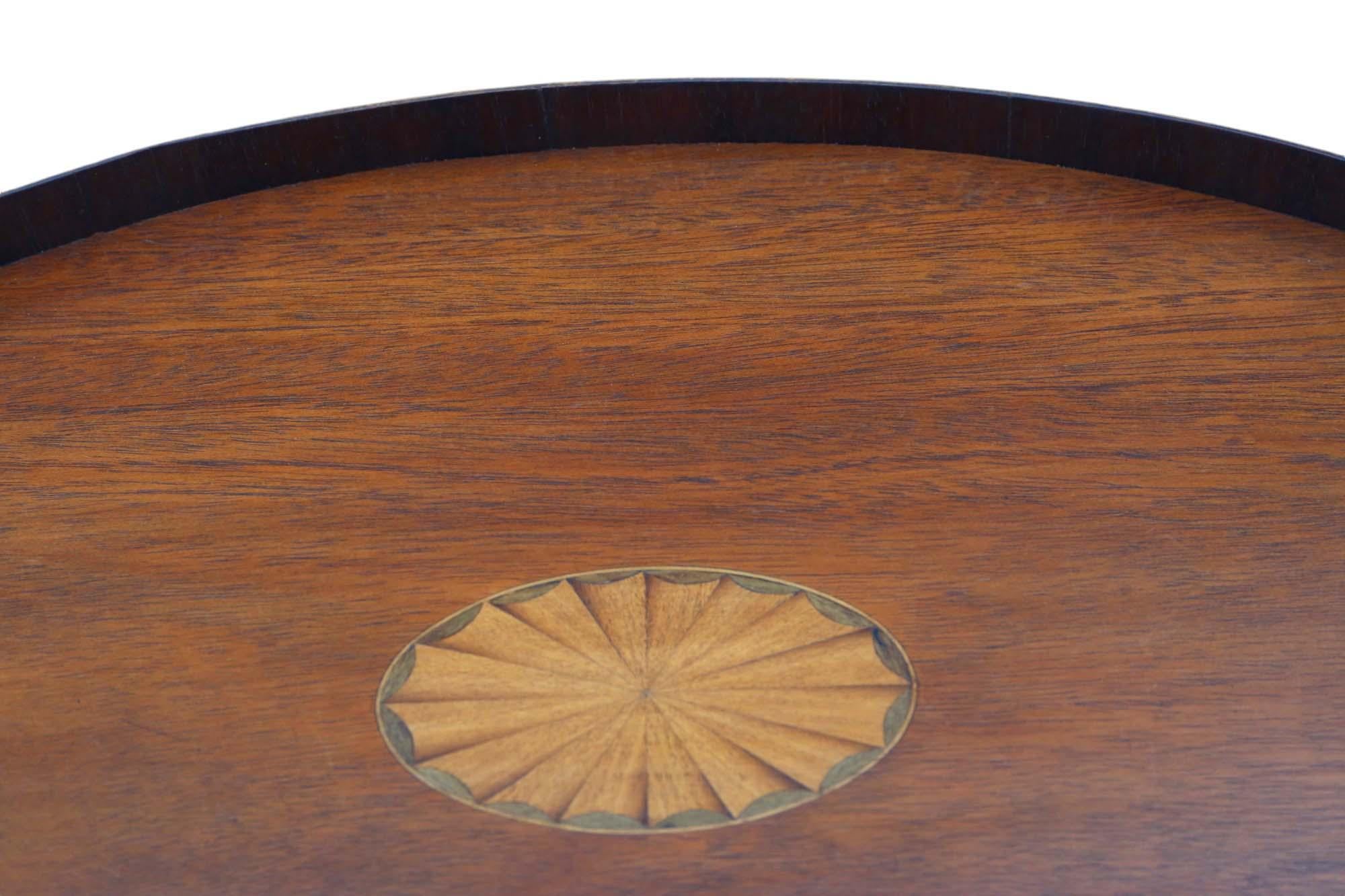 Early 20th Century Antique Victorian quality inlaid mahogany oval serving tray tea C1900