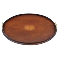 Antique Victorian quality inlaid mahogany oval serving tray tea C1900