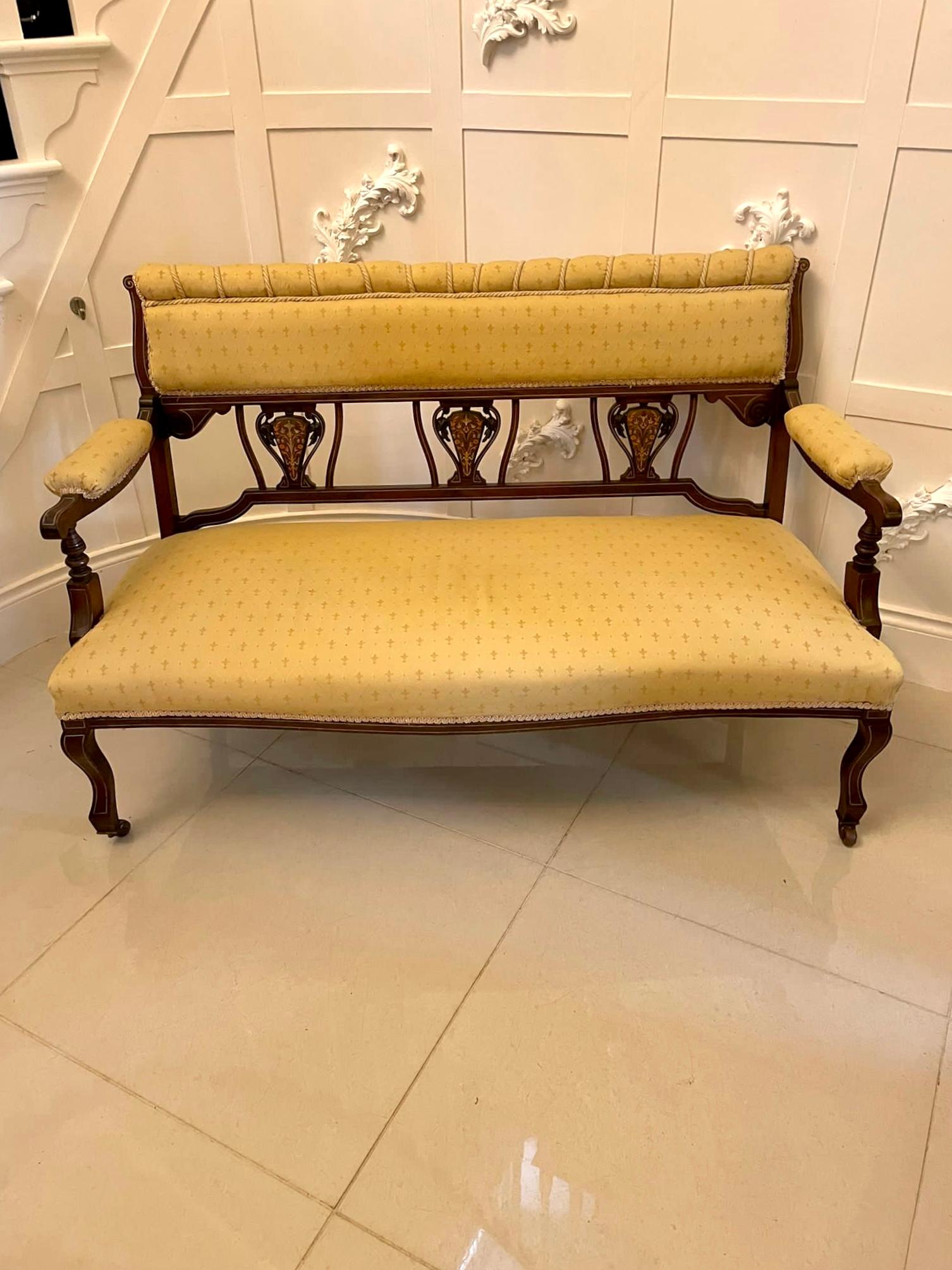 Antique Victorian Quality Inlaid Mahogany Settee For Sale 1