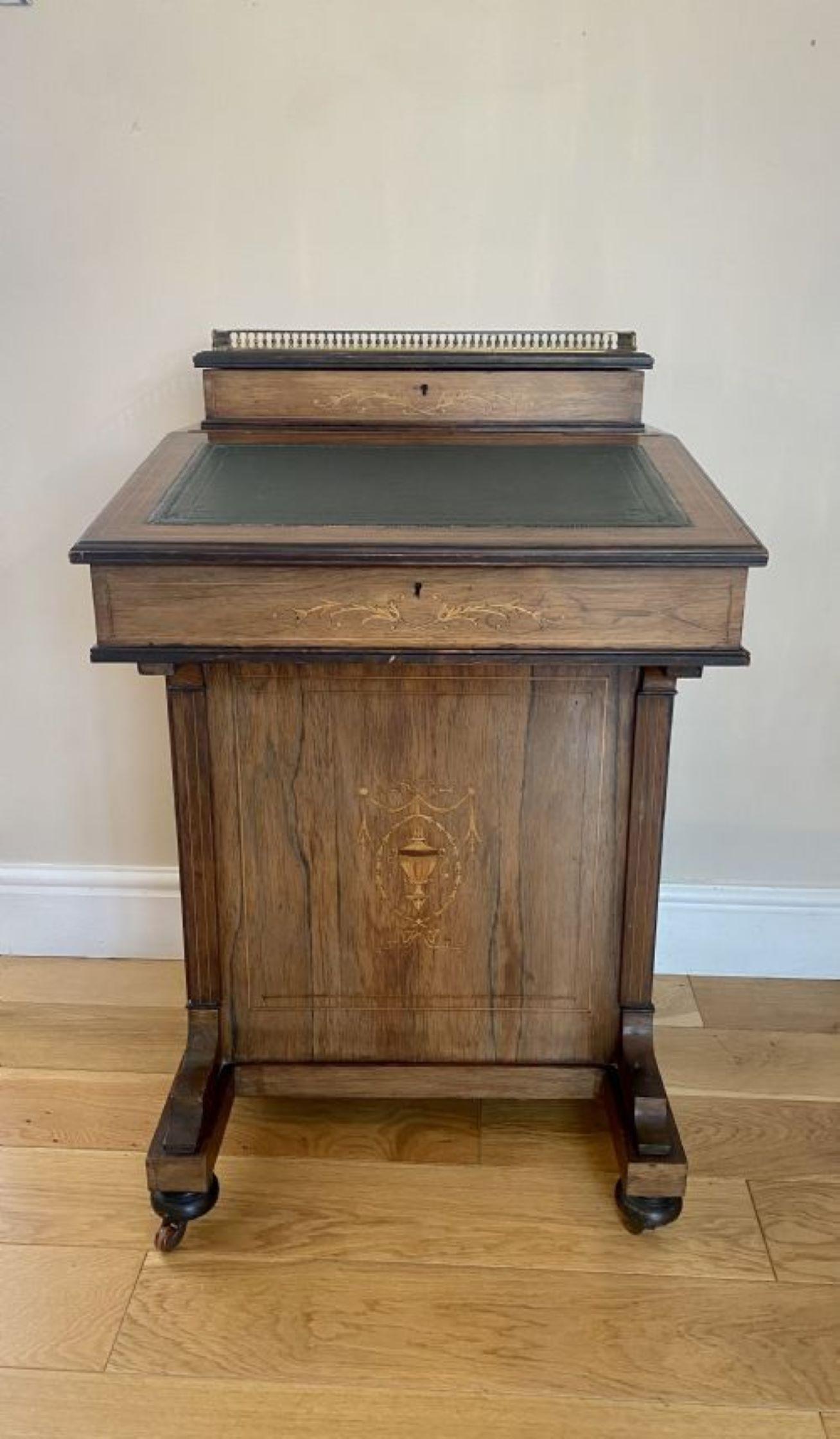 Antique Victorian Quality Inlaid Rosewood Freestanding Davenport Desk For Sale 2