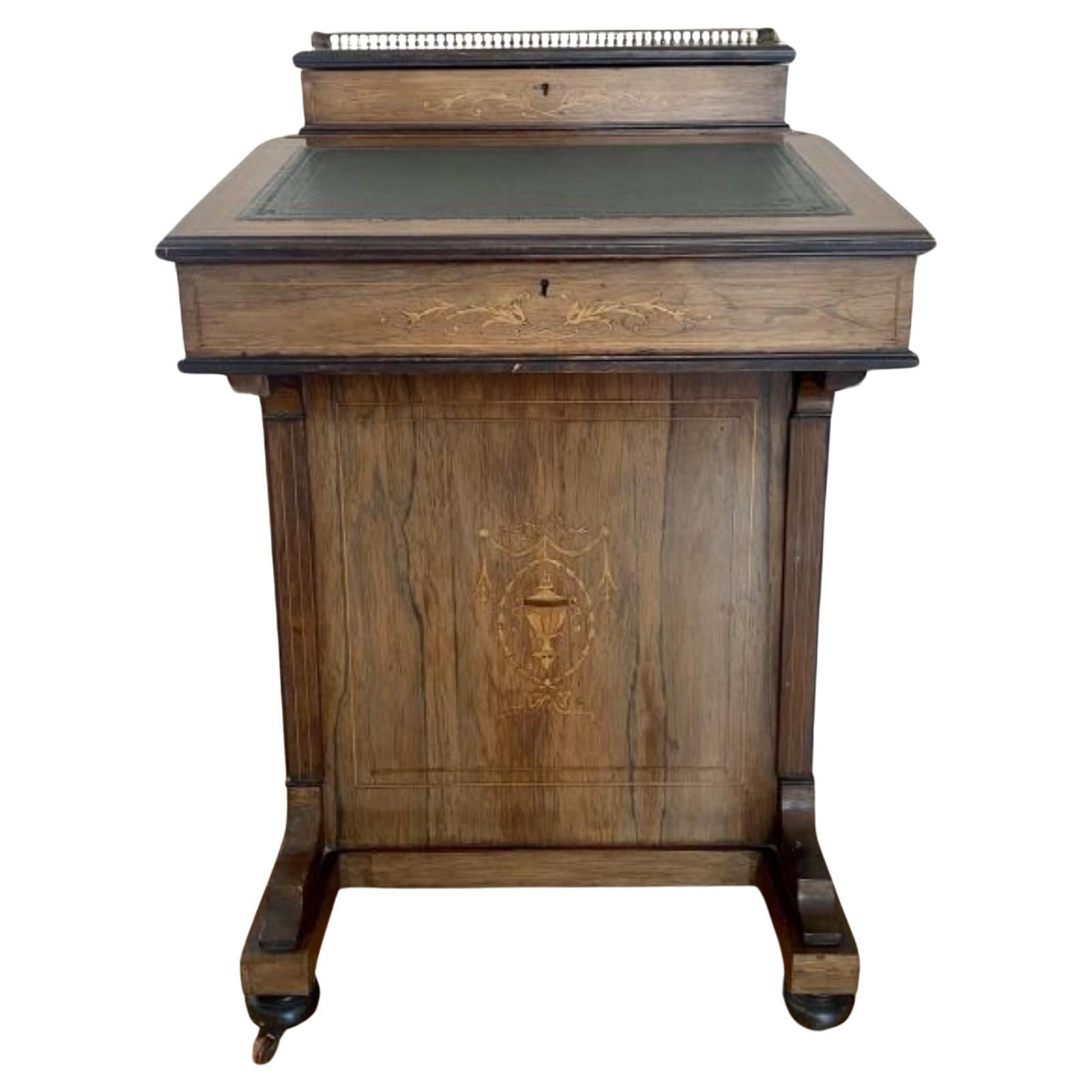 Antique Victorian Quality Inlaid Rosewood Freestanding Davenport Desk For Sale