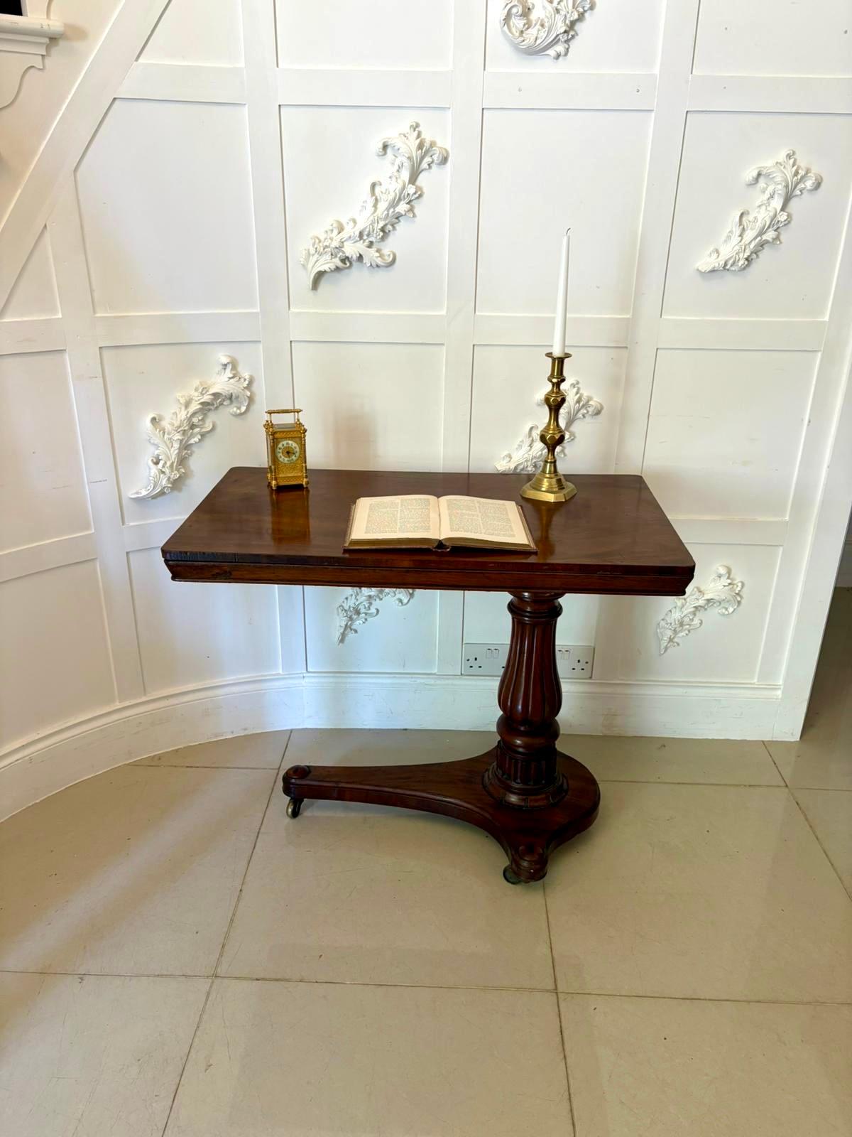 Antique Victorian quality mahogany adjustable reading/side table having an adjustable raising rectangle shaped quality mahogany top  supported by a shaped reeded carved pedestal column standing on a platform base with original castors

A charming