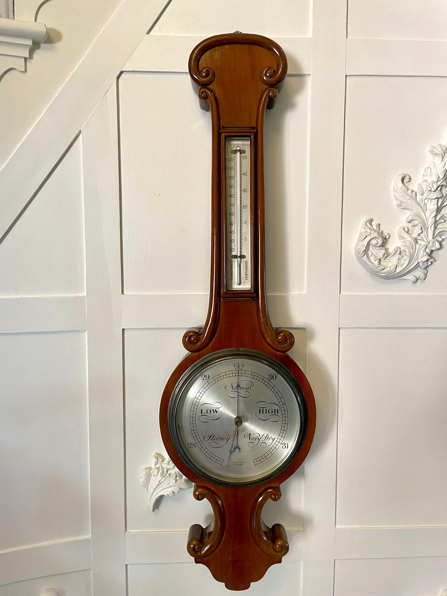 Scottish Antique Victorian Quality Mahogany Banjo Barometer by James H Kelly of Glasgow  For Sale
