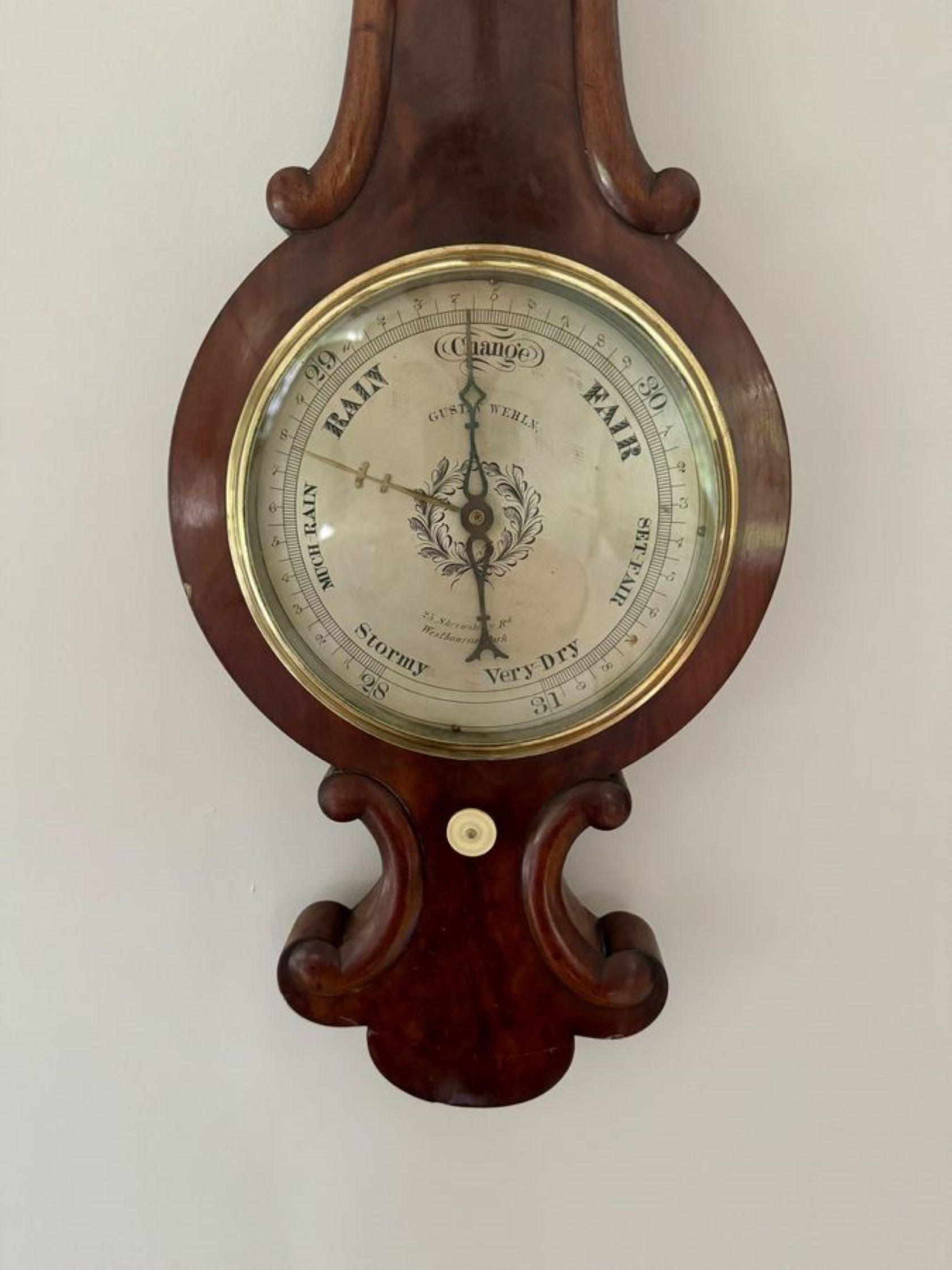 Antiguo barómetro banjo de caoba de calidad victoriana Caoba en venta
