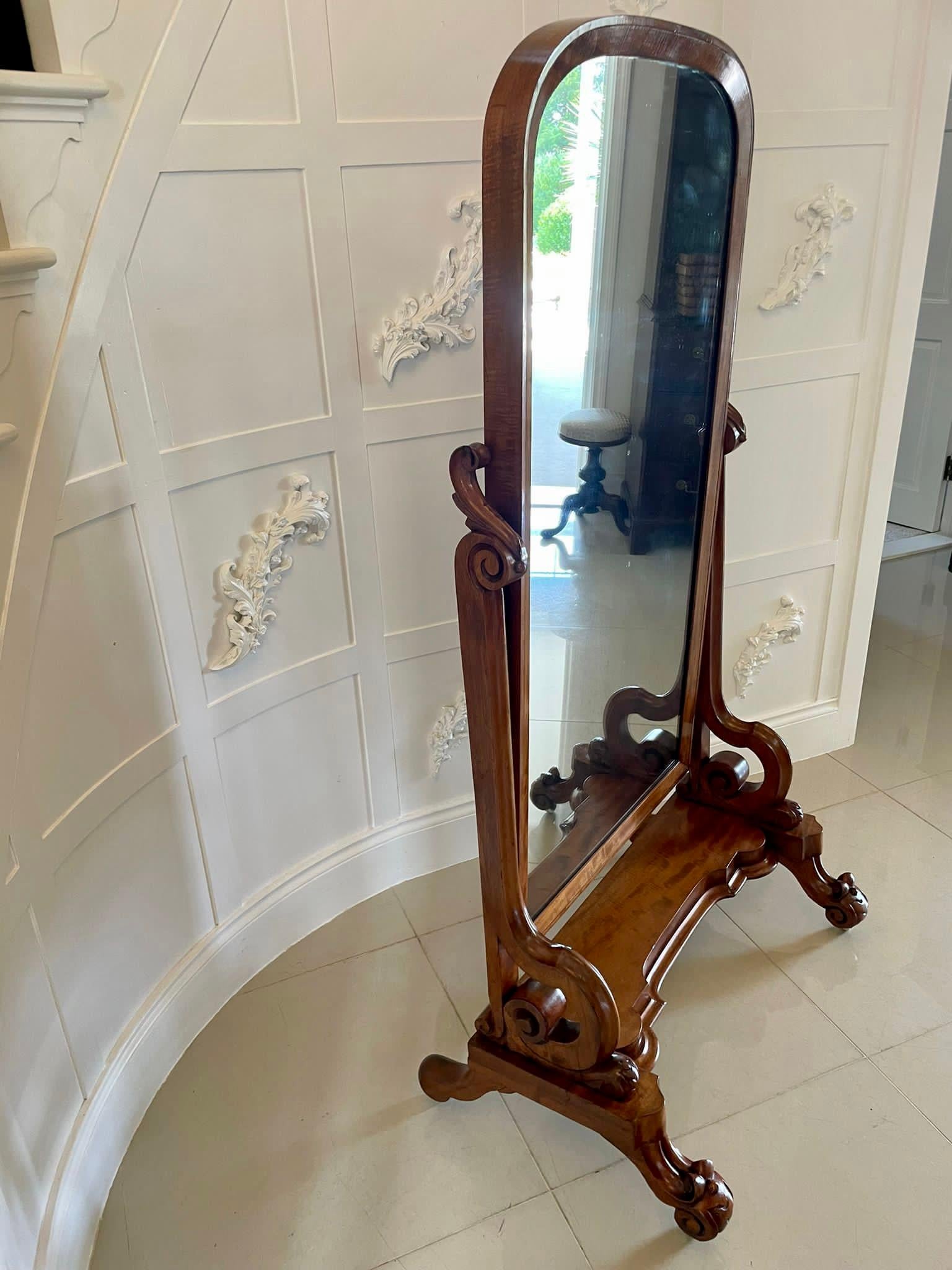 Antique Victorian Quality Mahogany Cheval Mirror 4