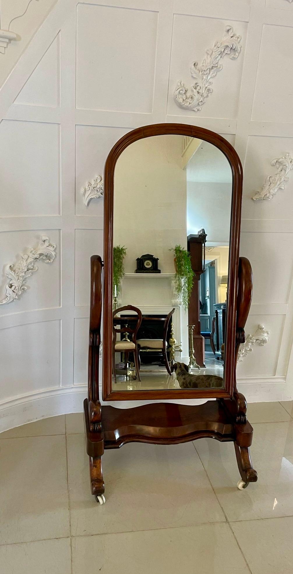 Antique Victorian Quality Mahogany Cheval Mirror  4
