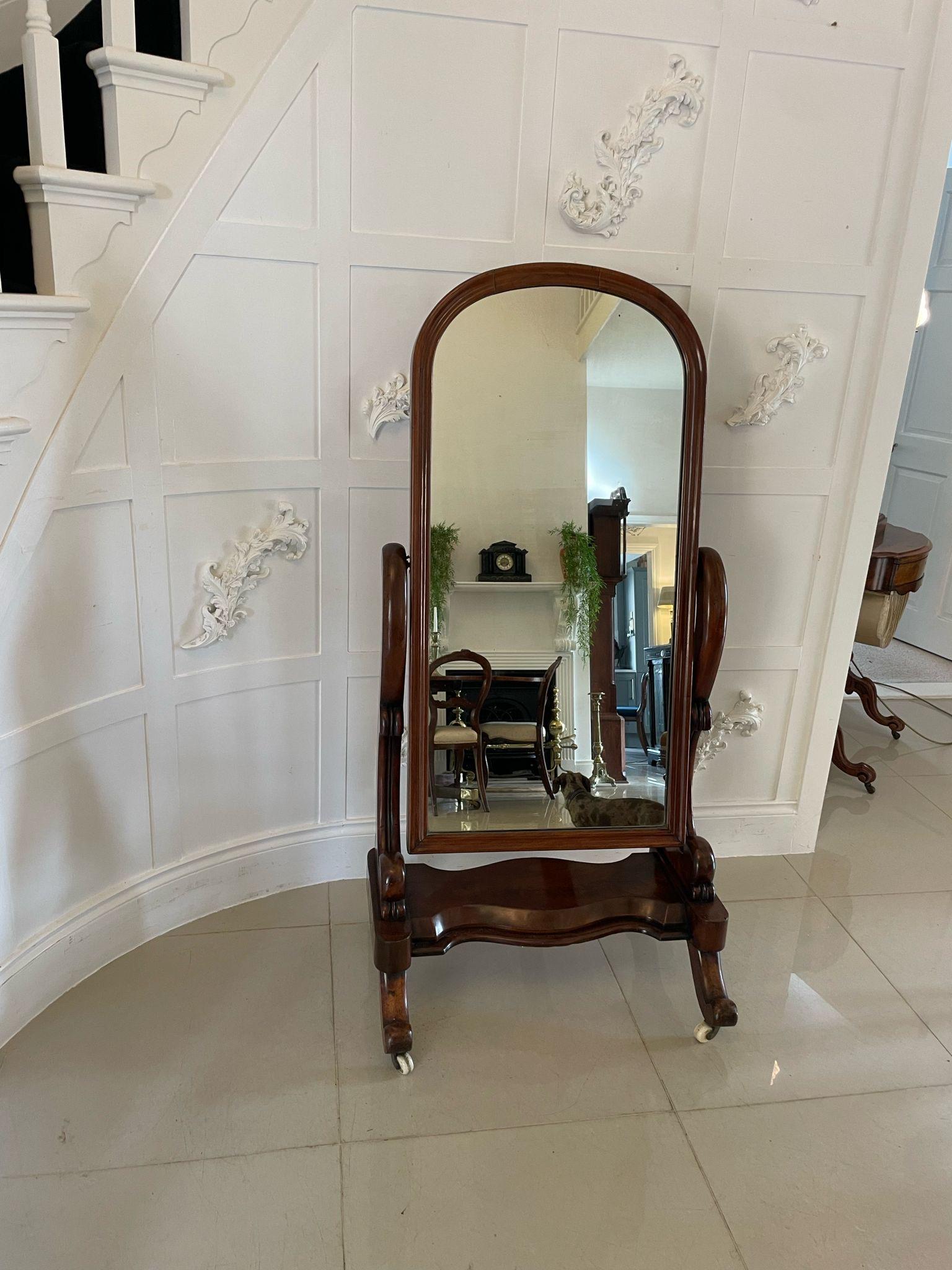 Antique Victorian Quality Mahogany Cheval Mirror  5