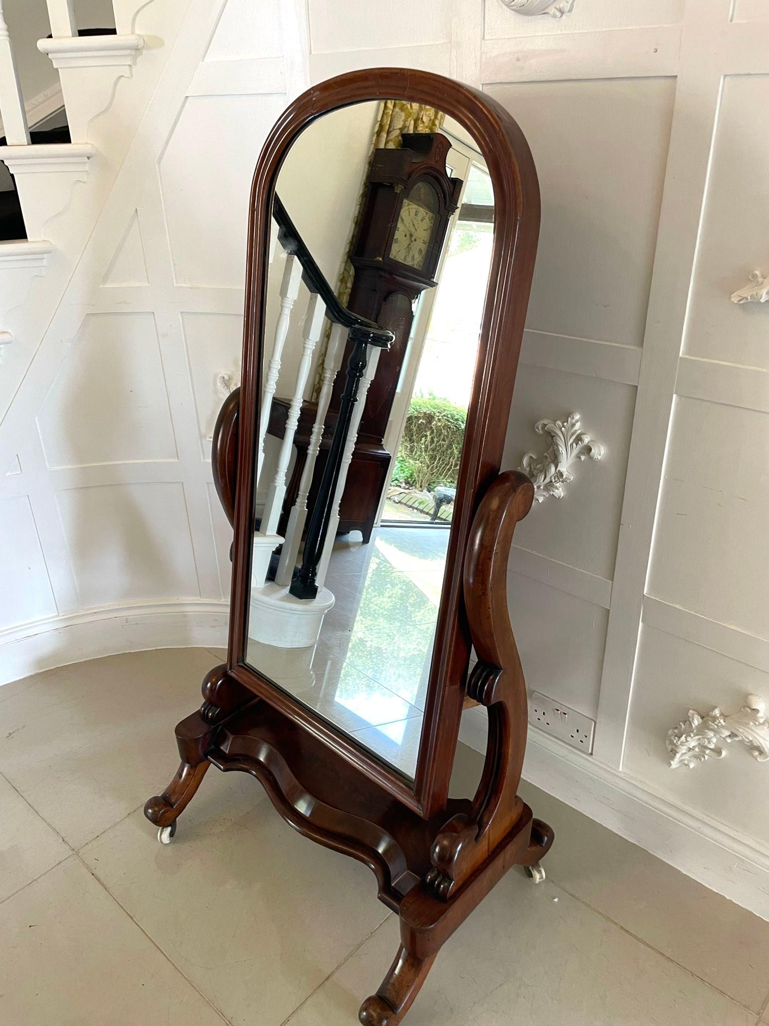 Antique Victorian Quality Mahogany Cheval Mirror  1
