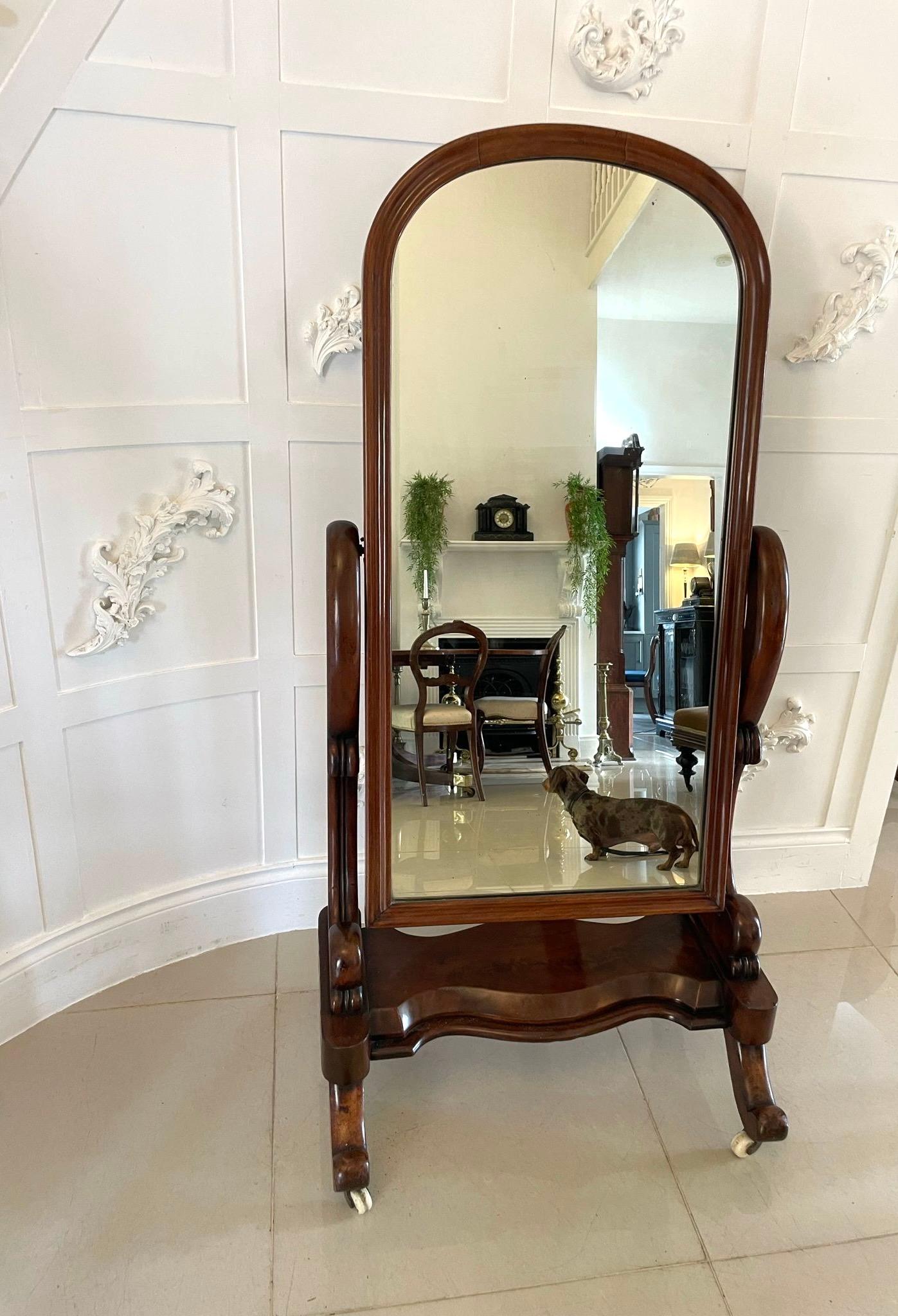 Antique Victorian Quality Mahogany Cheval Mirror  3