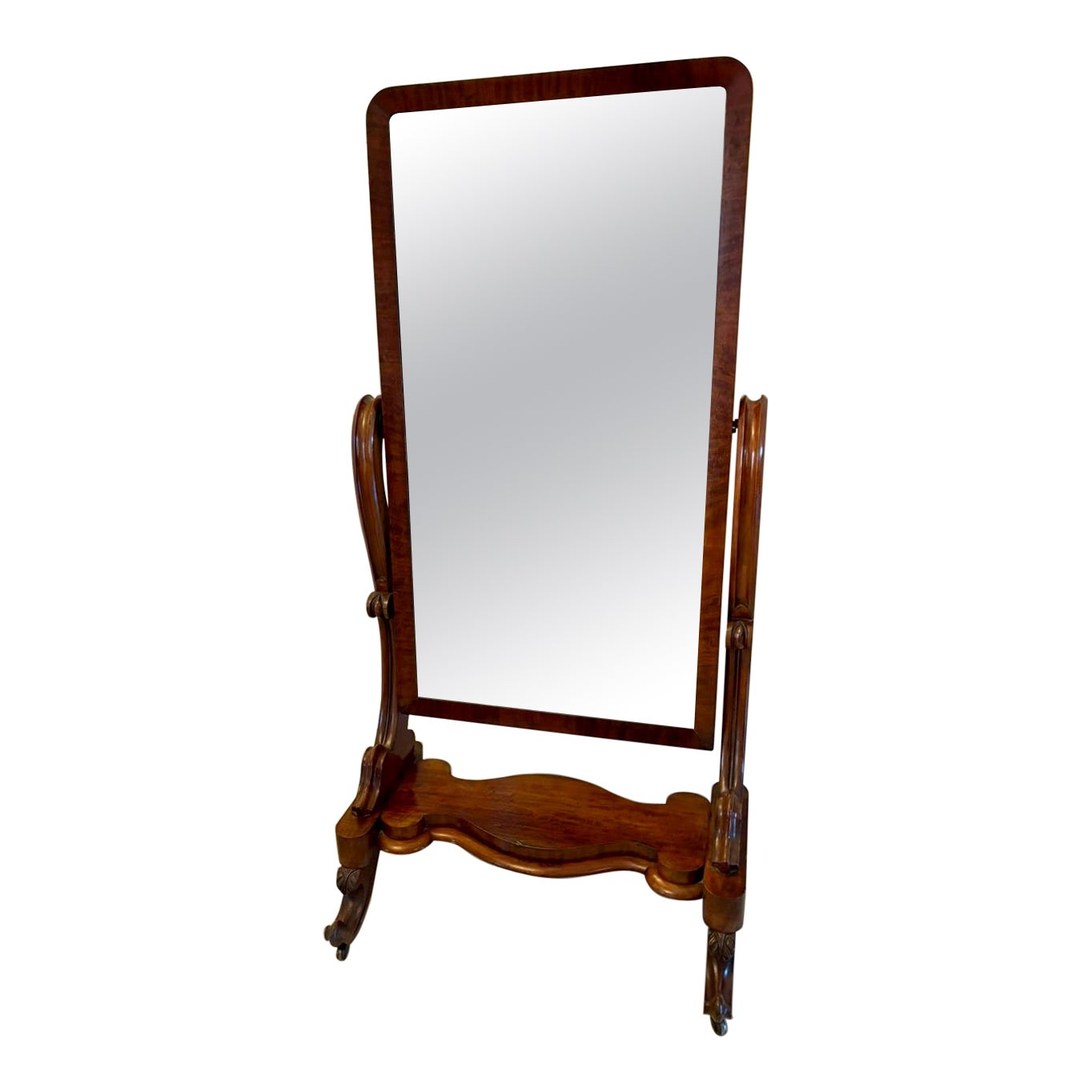 Antique Victorian Quality Mahogany Cheval Mirror For Sale