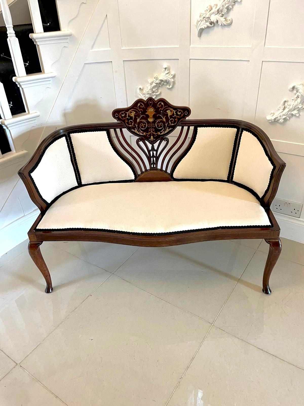Antique Victorian Quality Mahogany Inlaid Settee  In Good Condition For Sale In Suffolk, GB