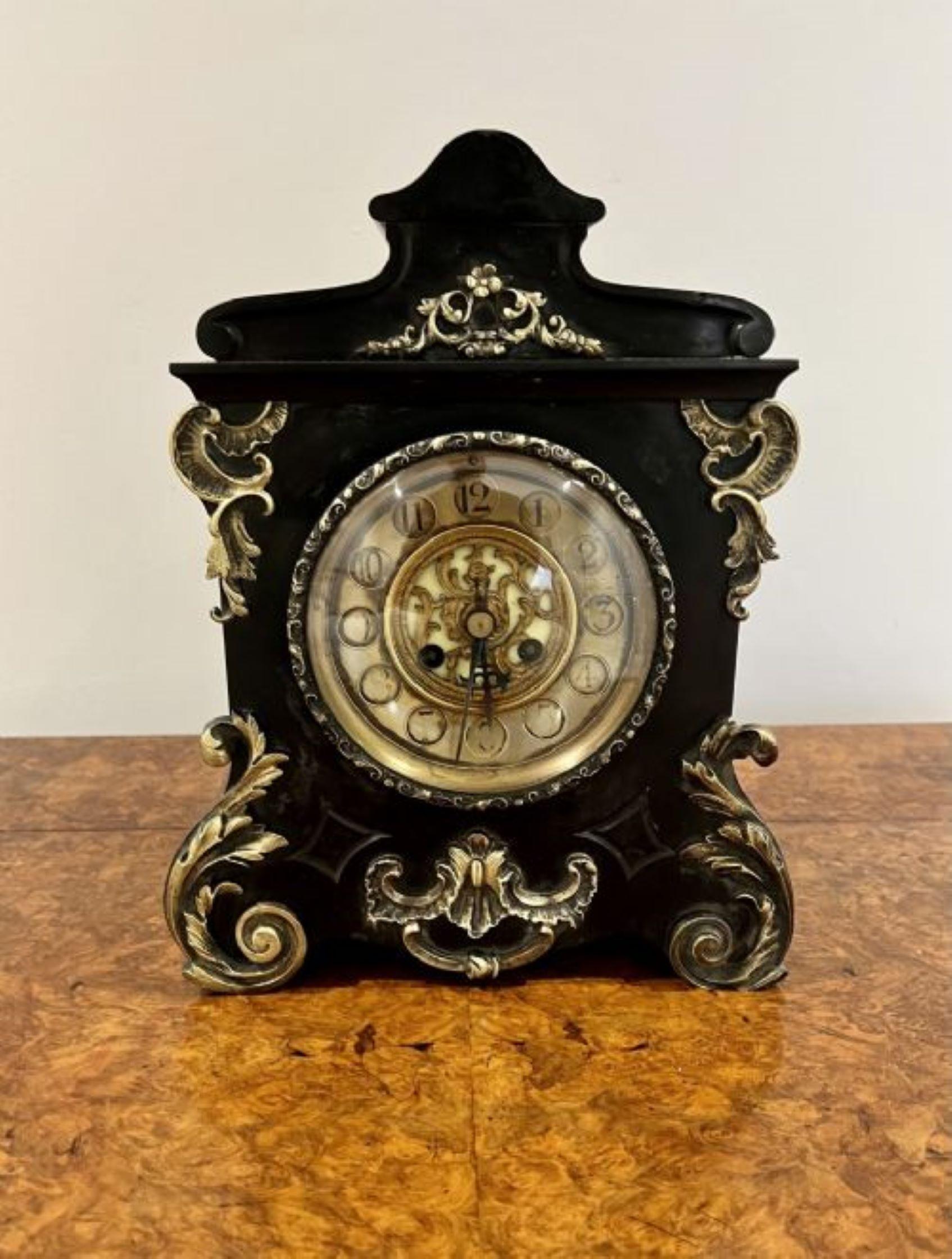 Brass Antique Victorian quality marble eight day mantle clock  For Sale