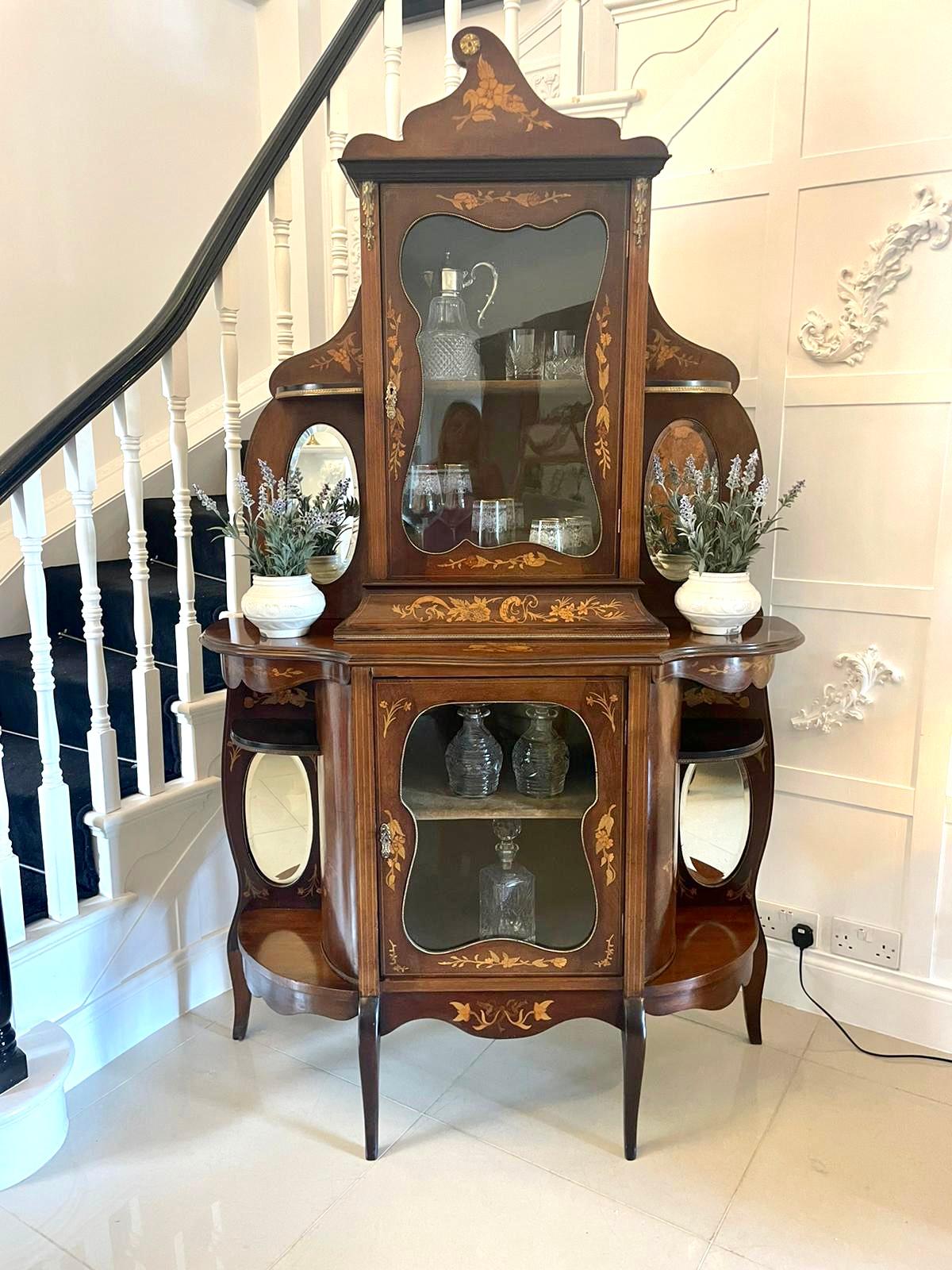 Late 19th Century Antique Victorian Quality Marquetry Inlaid Mahogany Display Cabinet For Sale