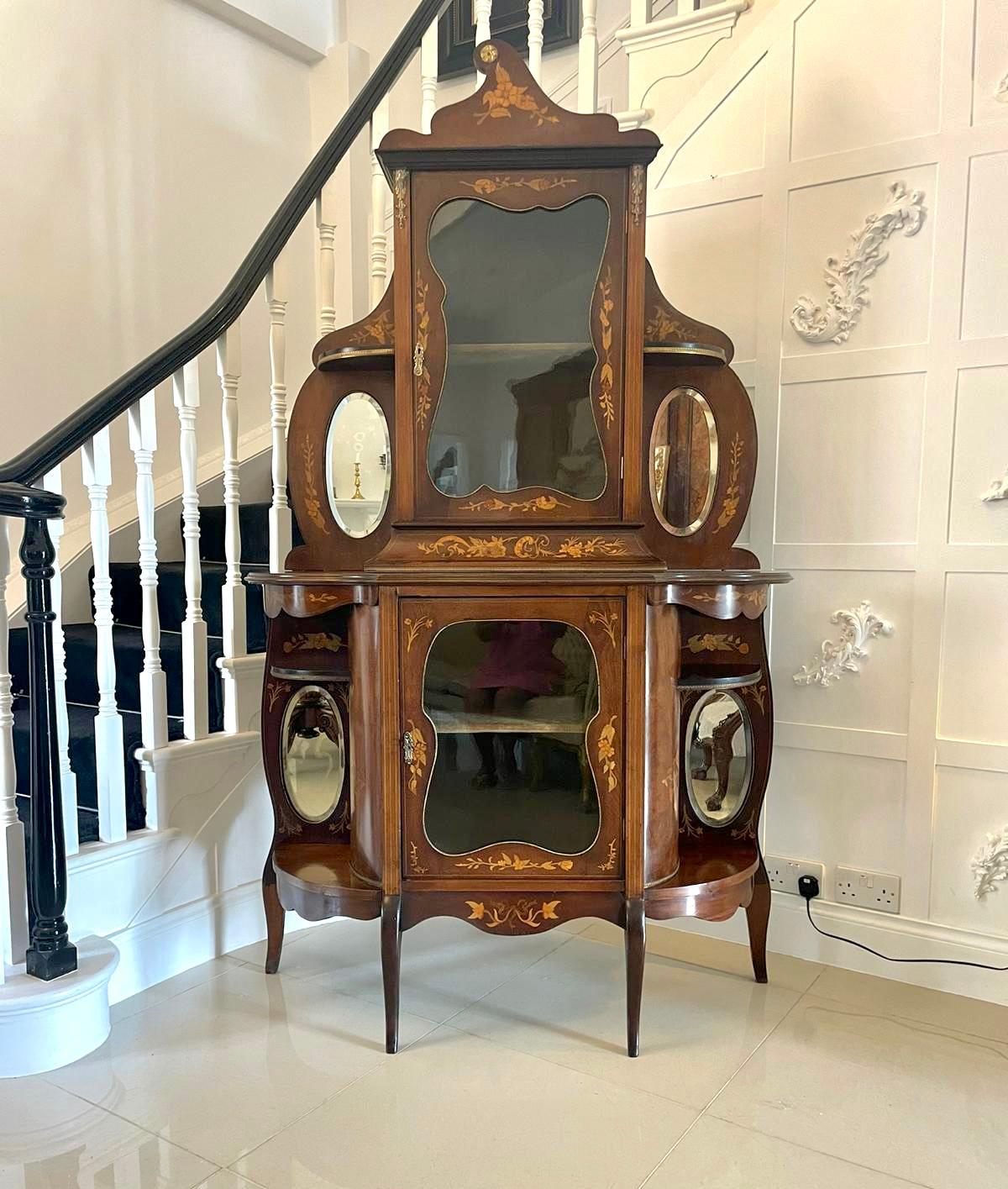 Other Antique Victorian Quality Marquetry Inlaid Mahogany Display Cabinet For Sale