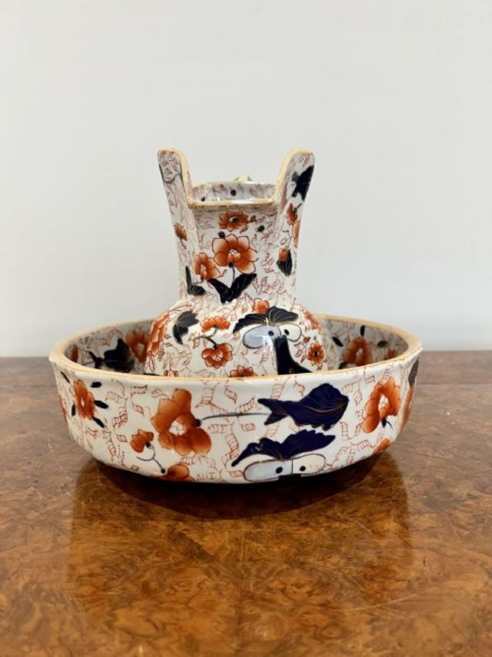 Ceramic Antique Victorian quality masons ironstone jug and bowl set 