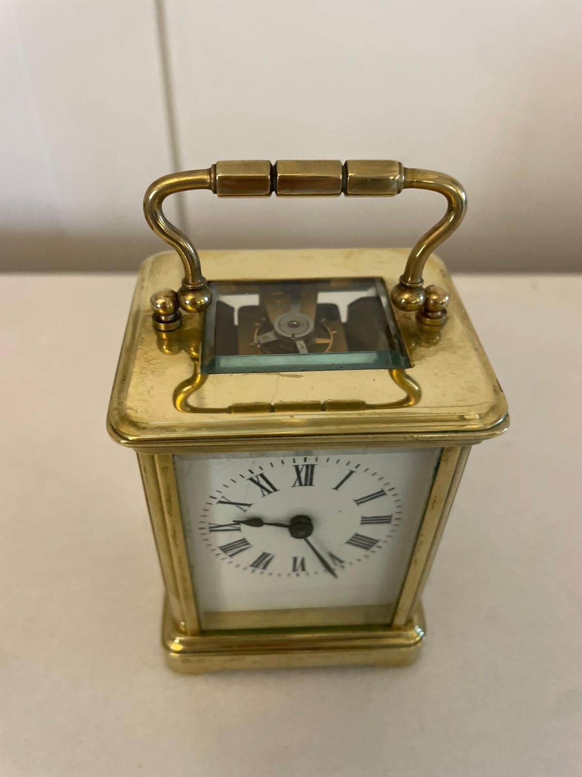 English Antique Victorian Quality Miniature Brass Carriage Clock  For Sale