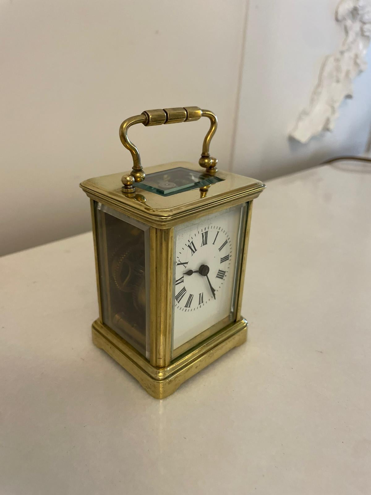Antike viktorianische Qualität Miniature Messing Kutsche Uhr  im Angebot 1