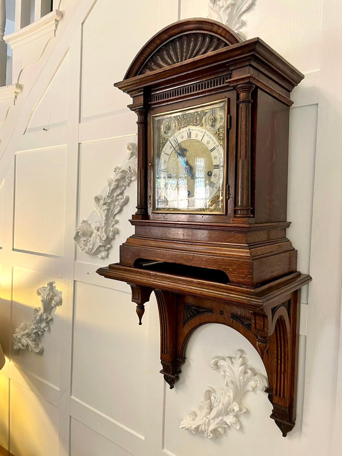 English Antique Victorian Quality Oak 8 Day Chiming Bracket Clock with Original Bracket For Sale