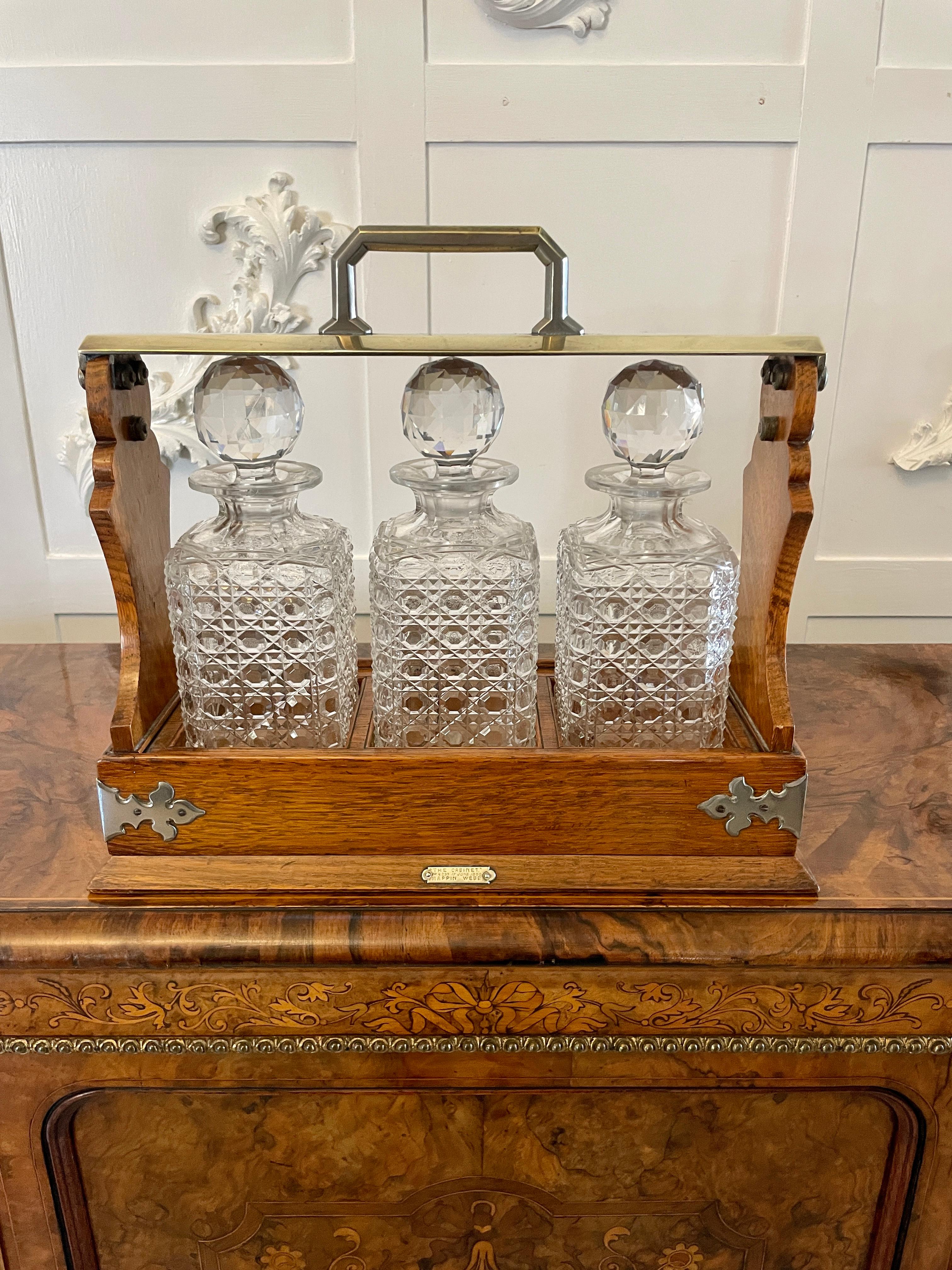 19th Century Antique Victorian Quality Oak Tantalus by Mappin & Webb For Sale