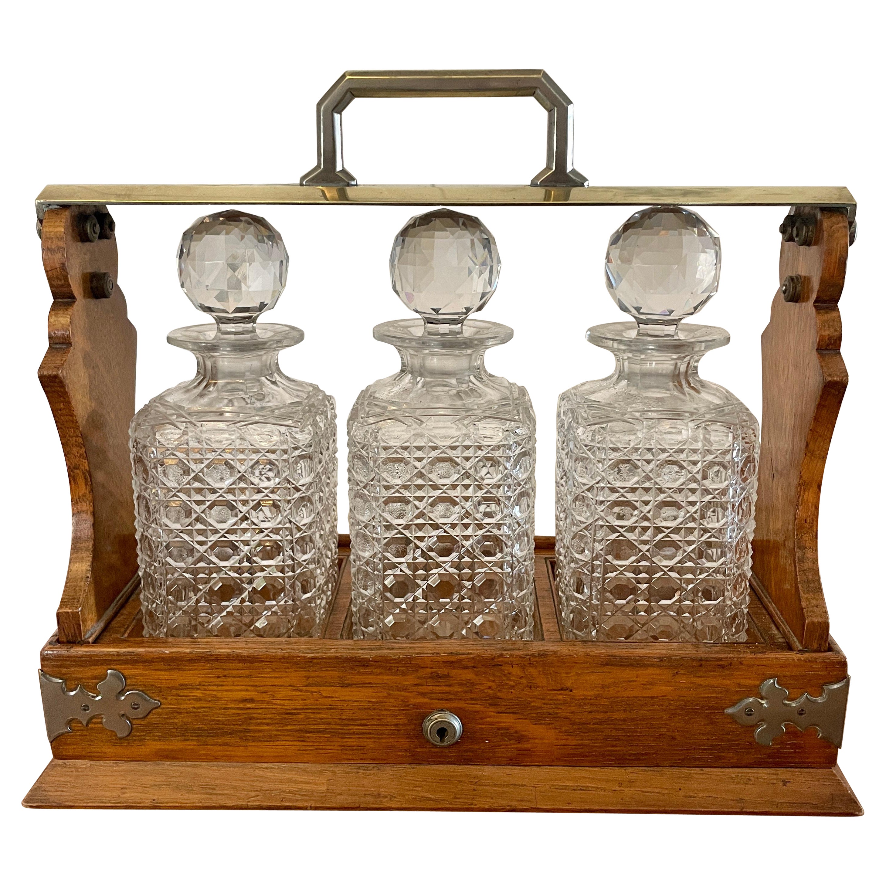 Antique Victorian Quality Oak Tantalus by Mappin & Webb