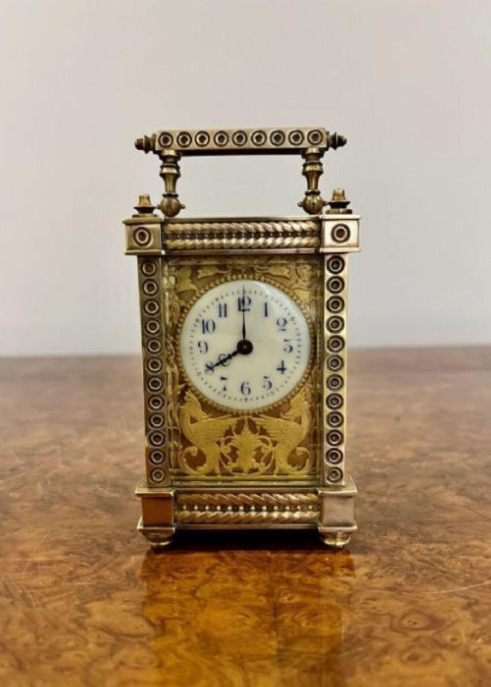 19th Century Antique Victorian quality ornate brass French carriage clock