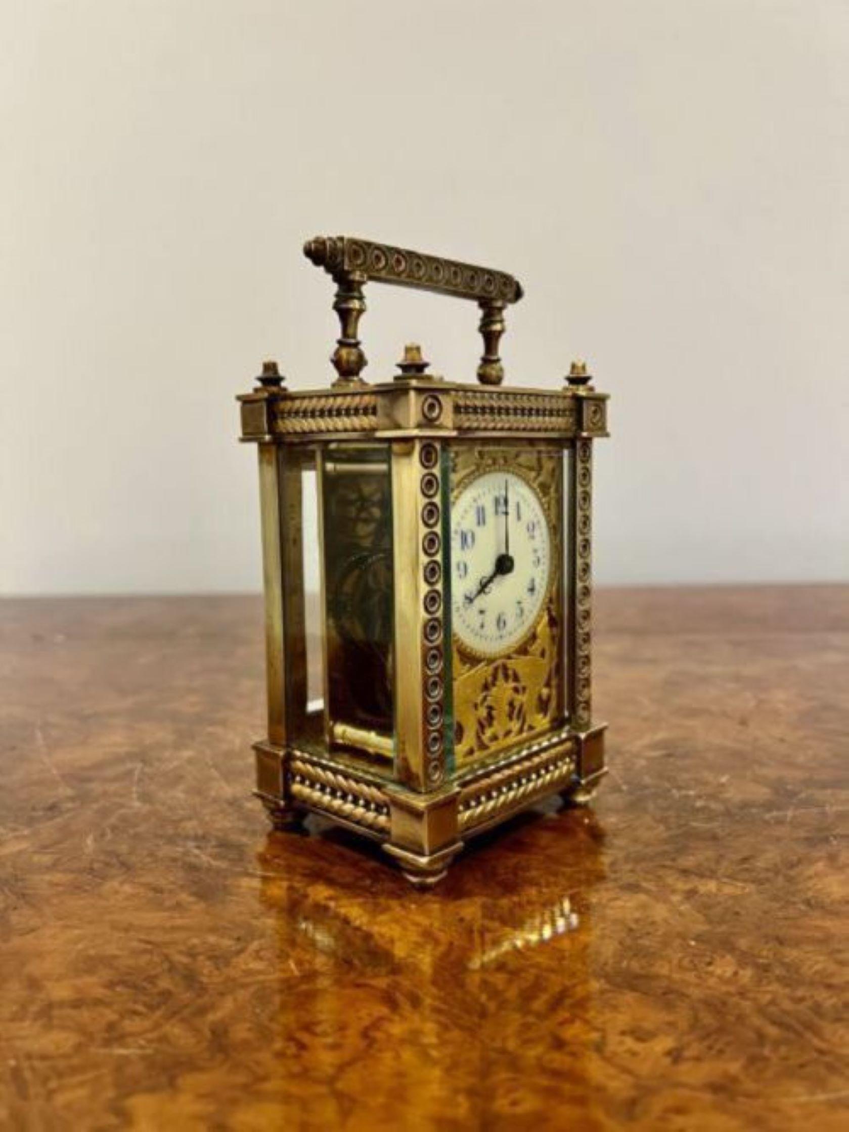 Brass Antique Victorian quality ornate brass French carriage clock