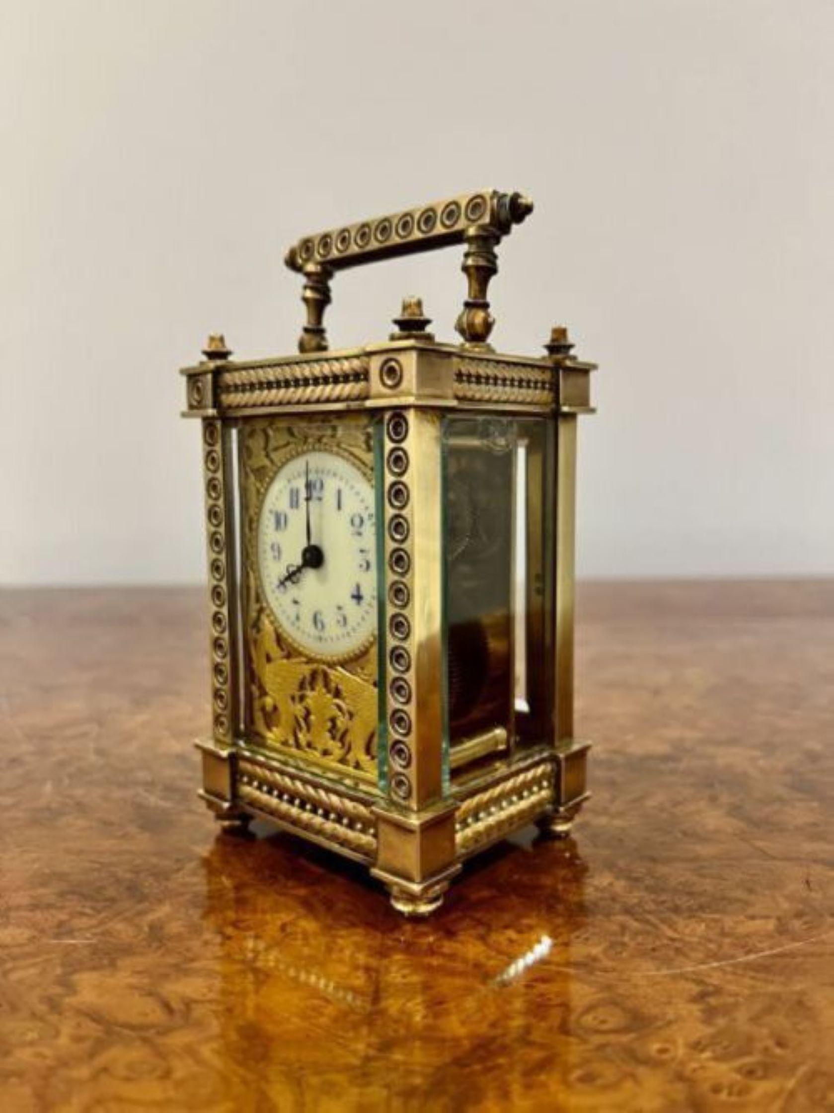 Antique Victorian quality ornate brass French carriage clock 1
