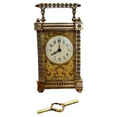 Horloge à chariot français de qualité victorienne ancienne en laiton ornée
