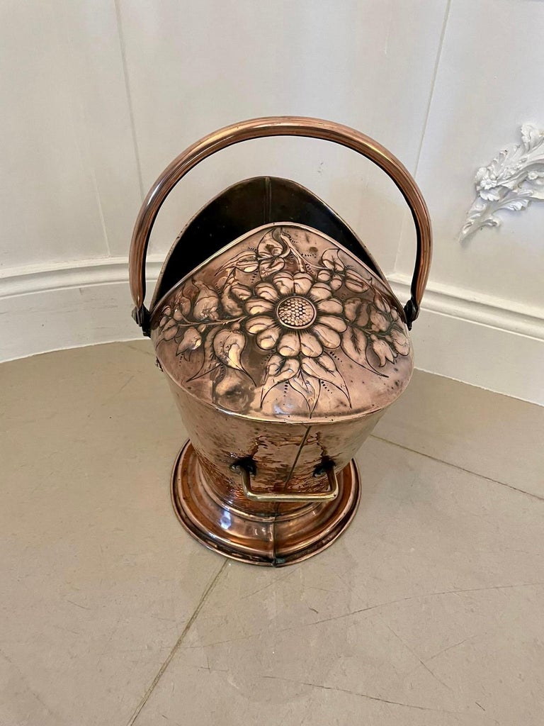 Antique Victorian Quality Ornate Copper Coal Bucket For Sale at 1stDibs
