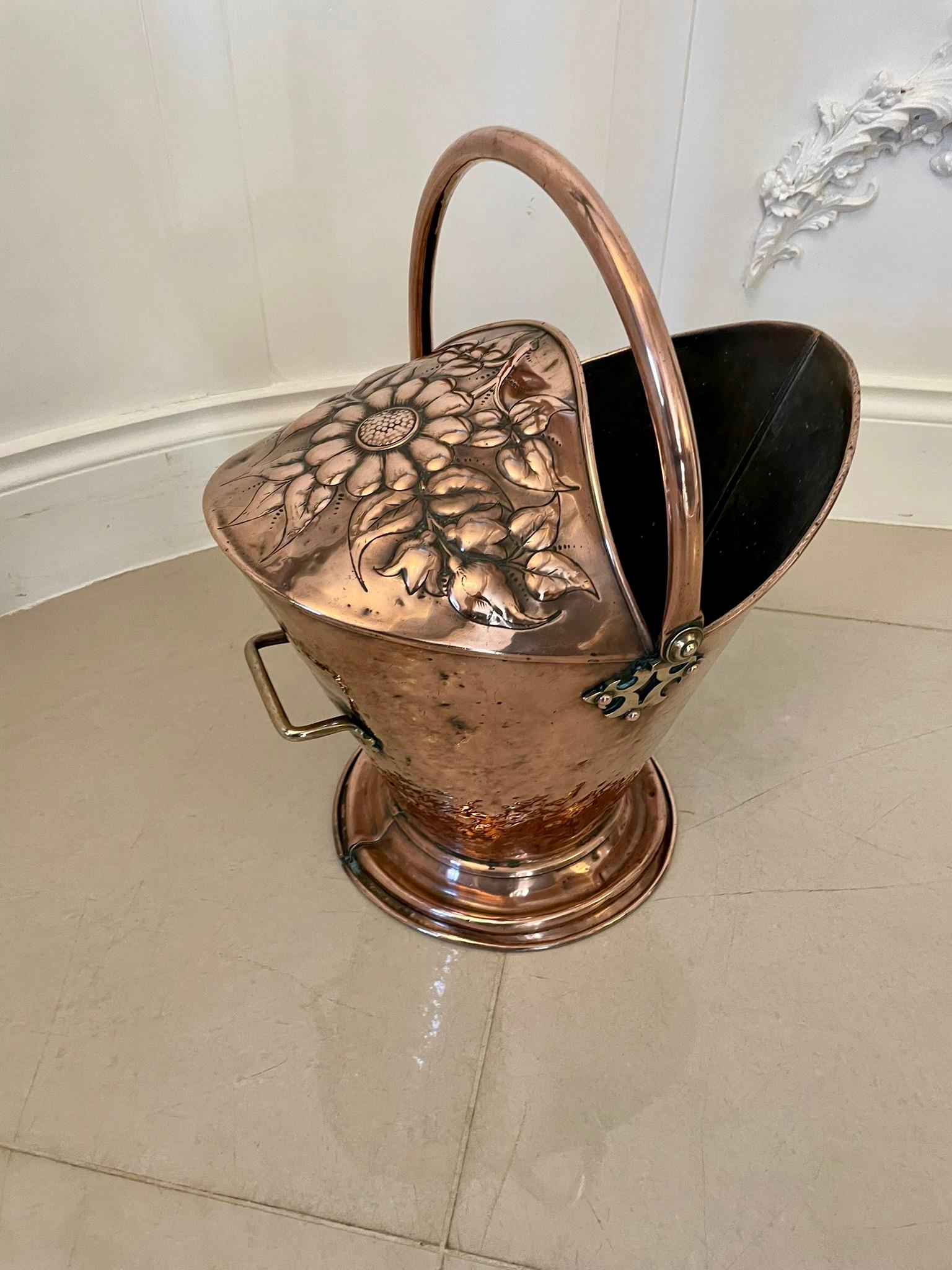 19th Century Antique Victorian Quality Ornate Copper Coal Bucket  For Sale