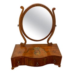 Miroir de coiffeuse ancien en bois de satin peint de qualité victorienne