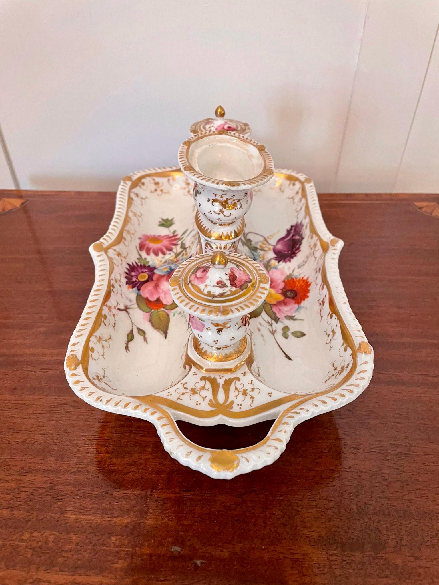 European Antique Victorian Quality Porcelain Hand Painted Desk Set For Sale