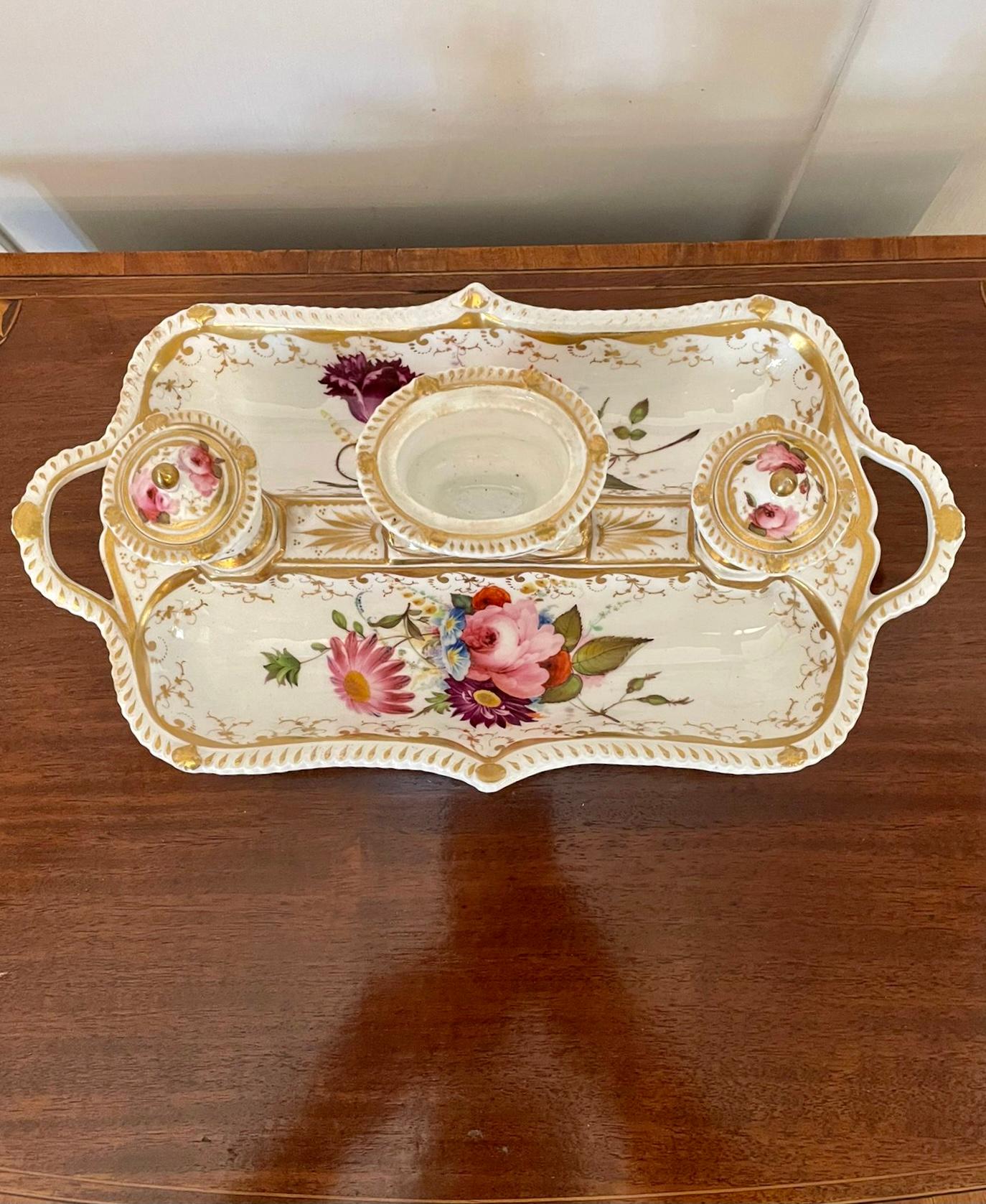 Antique Victorian Quality Porcelain Hand Painted Desk Set For Sale 1