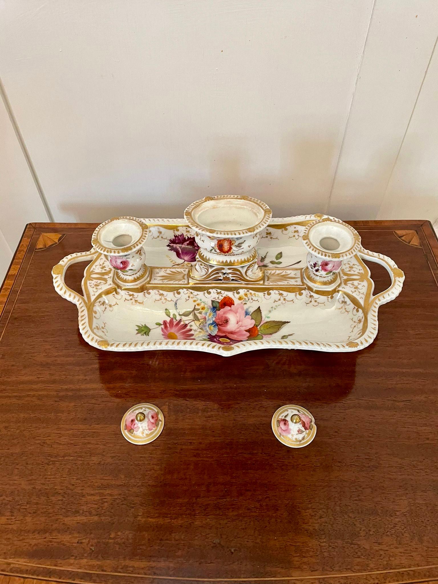 Antique Victorian Quality Porcelain Hand Painted Desk Set For Sale 3