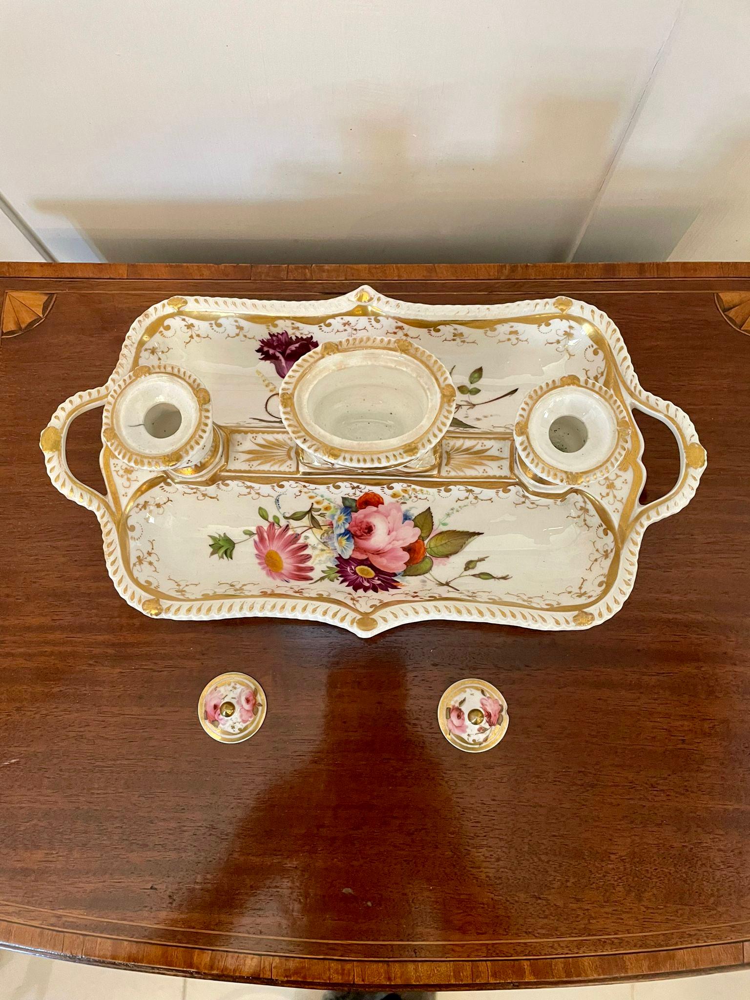 Antique Victorian Quality Porcelain Hand Painted Desk Set For Sale 4