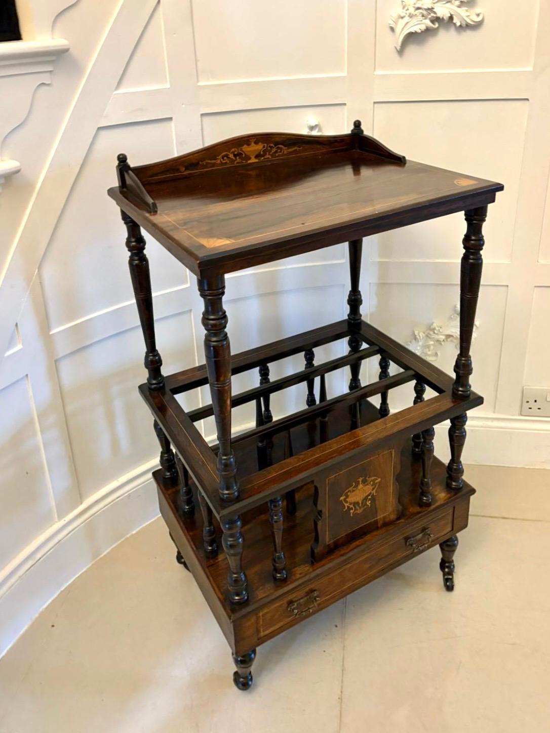 Canterbury antique en bois de rose marqueté de qualité victorienne en vente 1